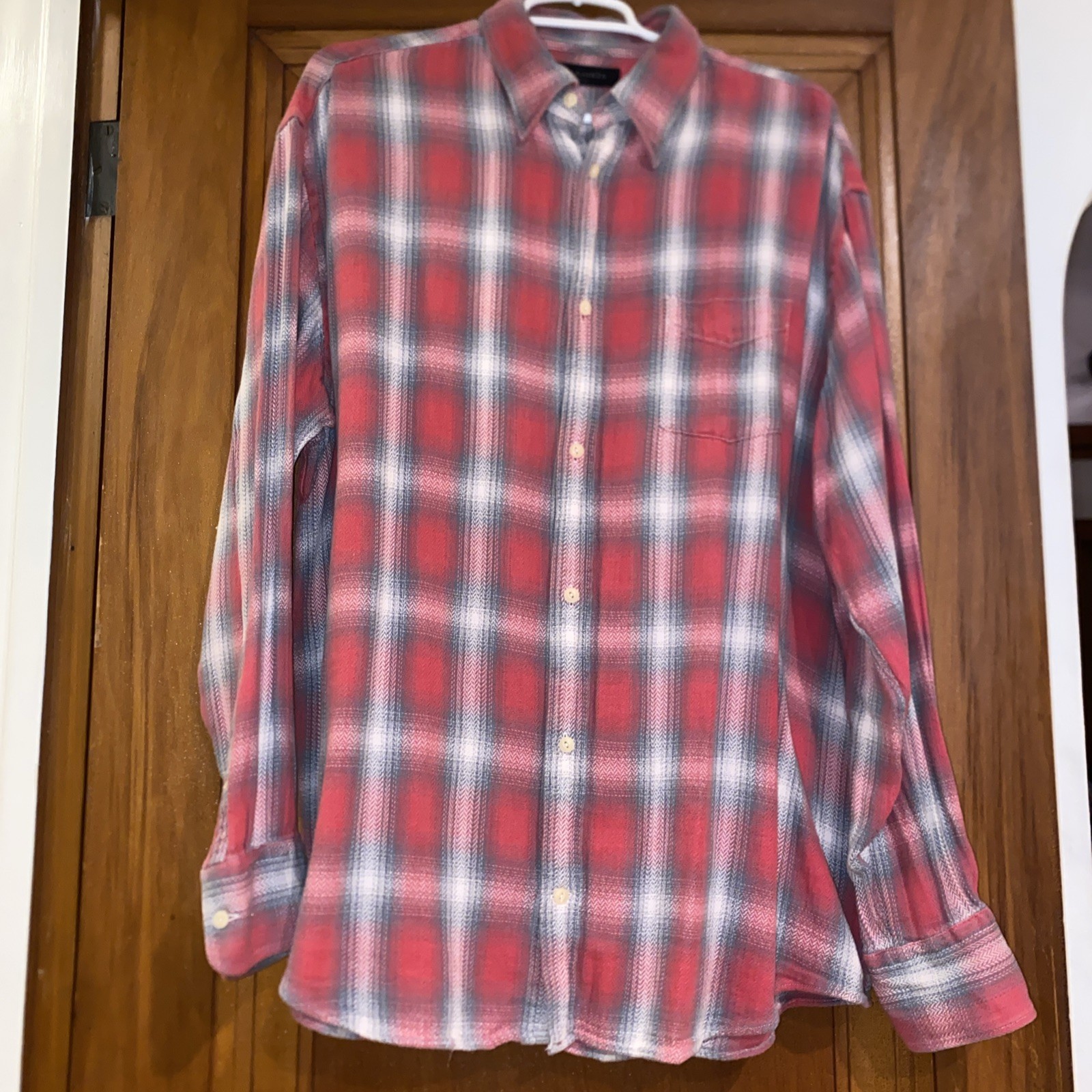 All Saints Women’s Flannel Shirt Size Small Red Plaid Long Sleeve Button Up