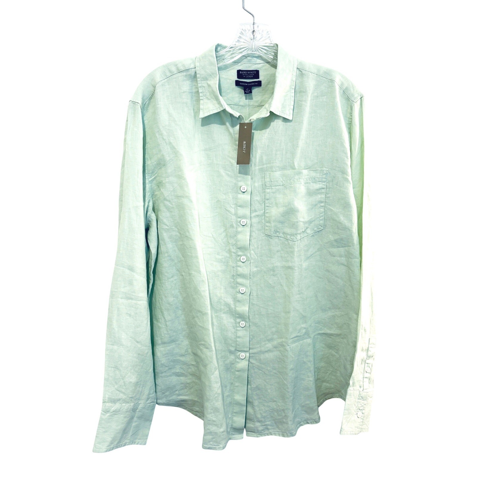 New J.Crew Button Down Shirt Womens 8 Pale Mint Green Baird McNutt Irish Linen