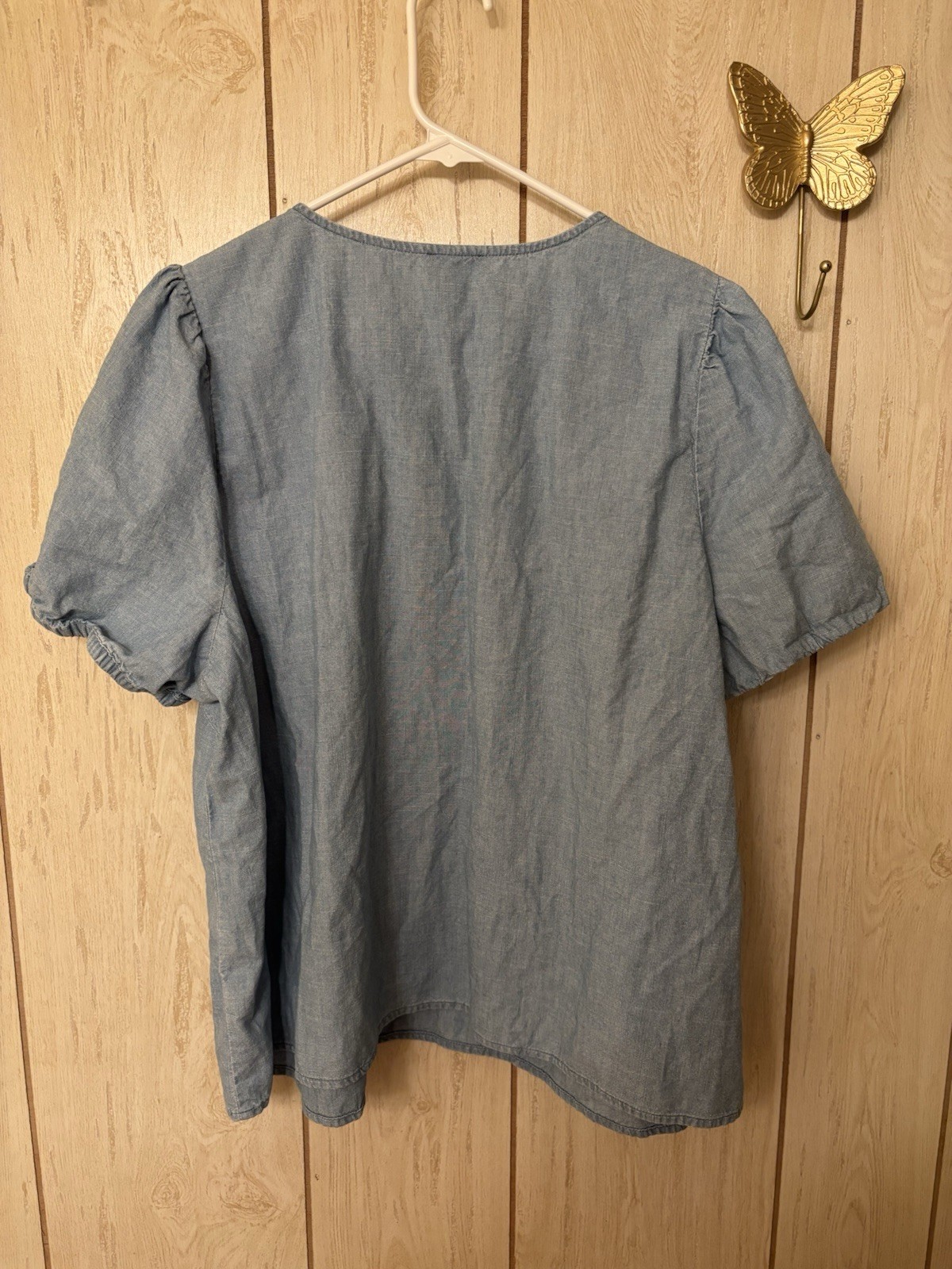 J. Crew Light Chambray Puff Sleeve Blouse
