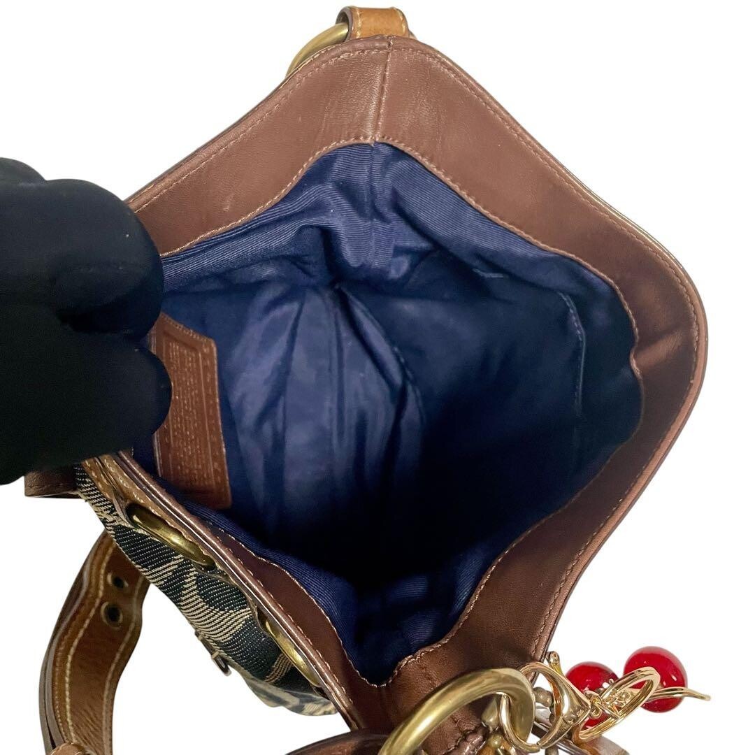 Coach Jackie 10405 Denim Canvas Shoulder Bag Blue Brown Gold Charm 8.7in