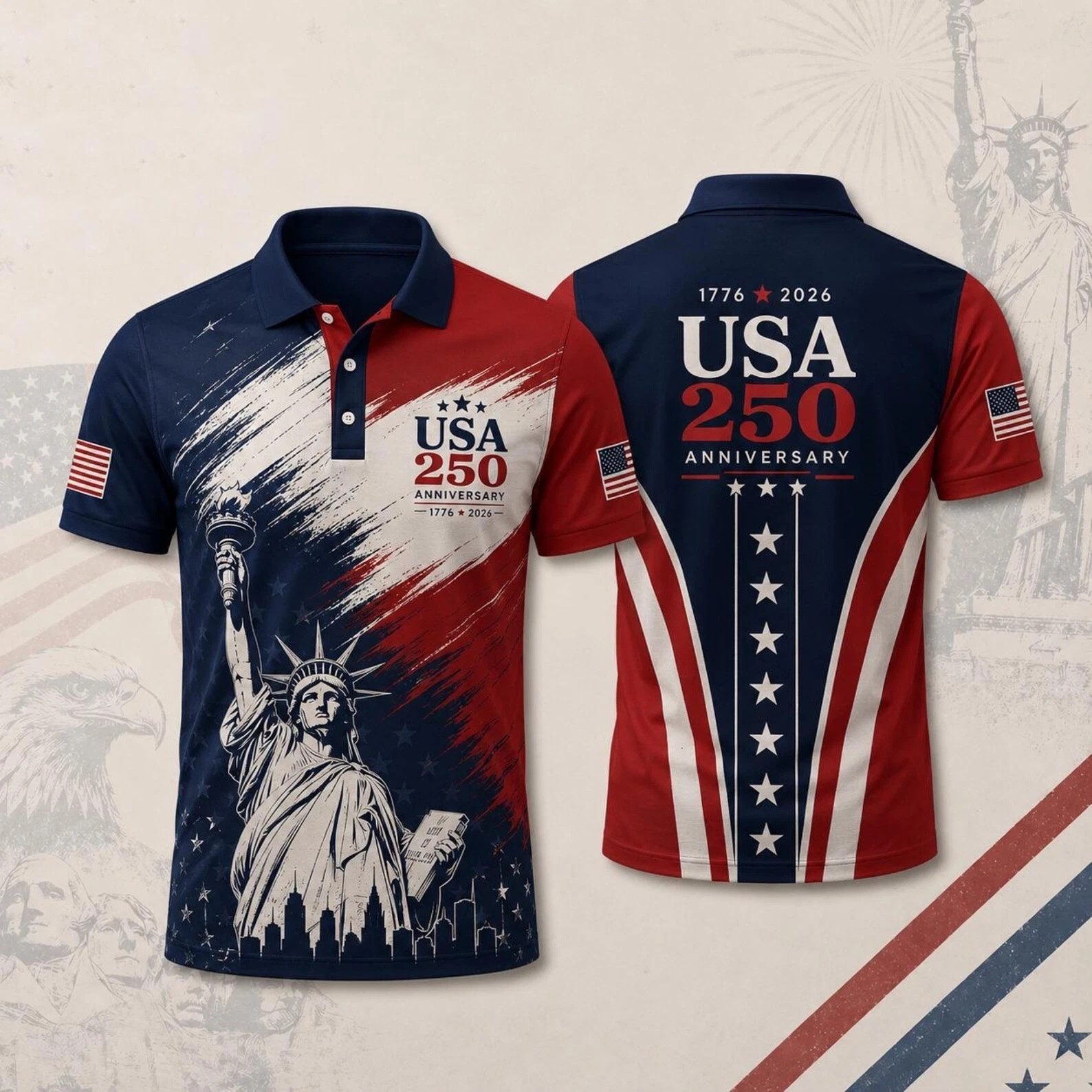 America 250th Anniversary 1776-2026 Patriotic Statue Of Liberty Golf Polo Shirt