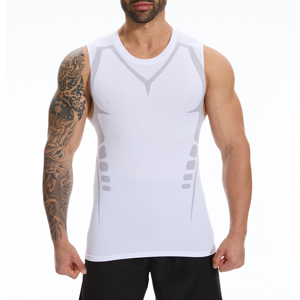 Men Compression Shirt Version Ionic Shaping Sleeveless Vest Sport Tank Top S-2XL