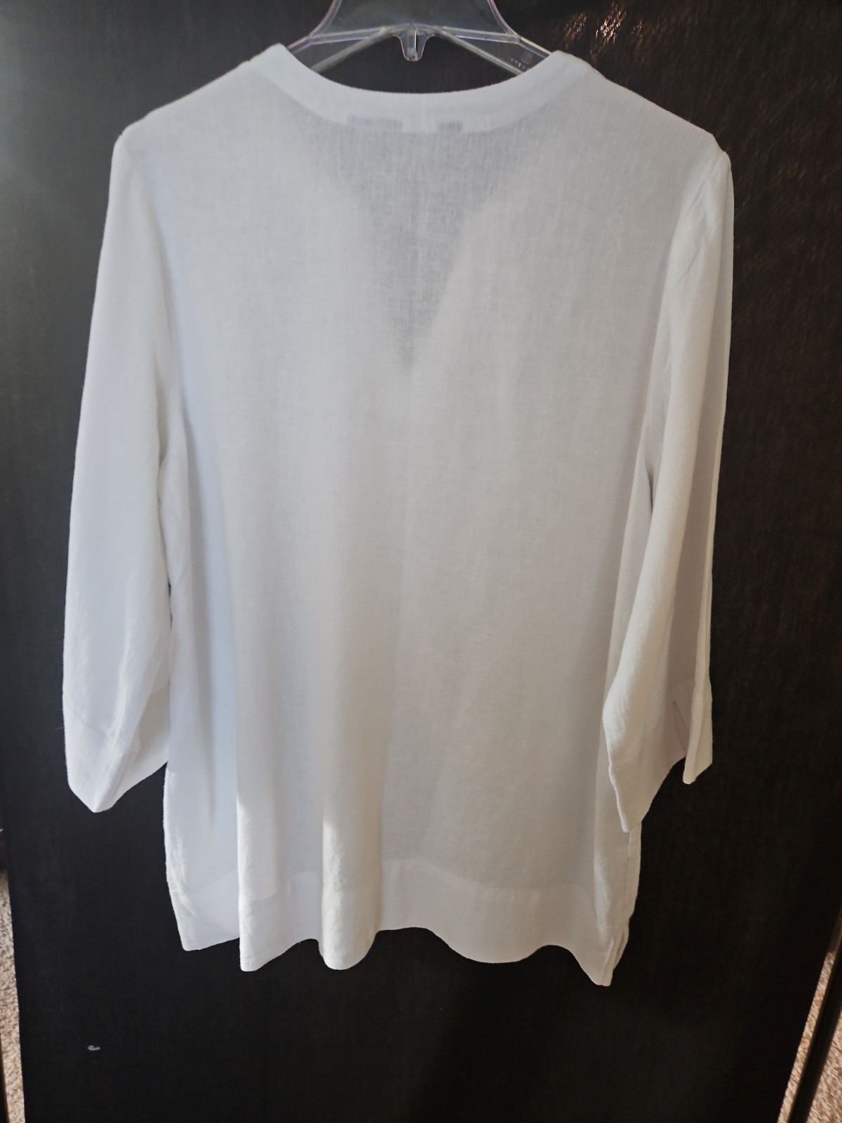 Lands End Linen Blend Tunic Swim Coverup Womens Medium White Pockets Beach