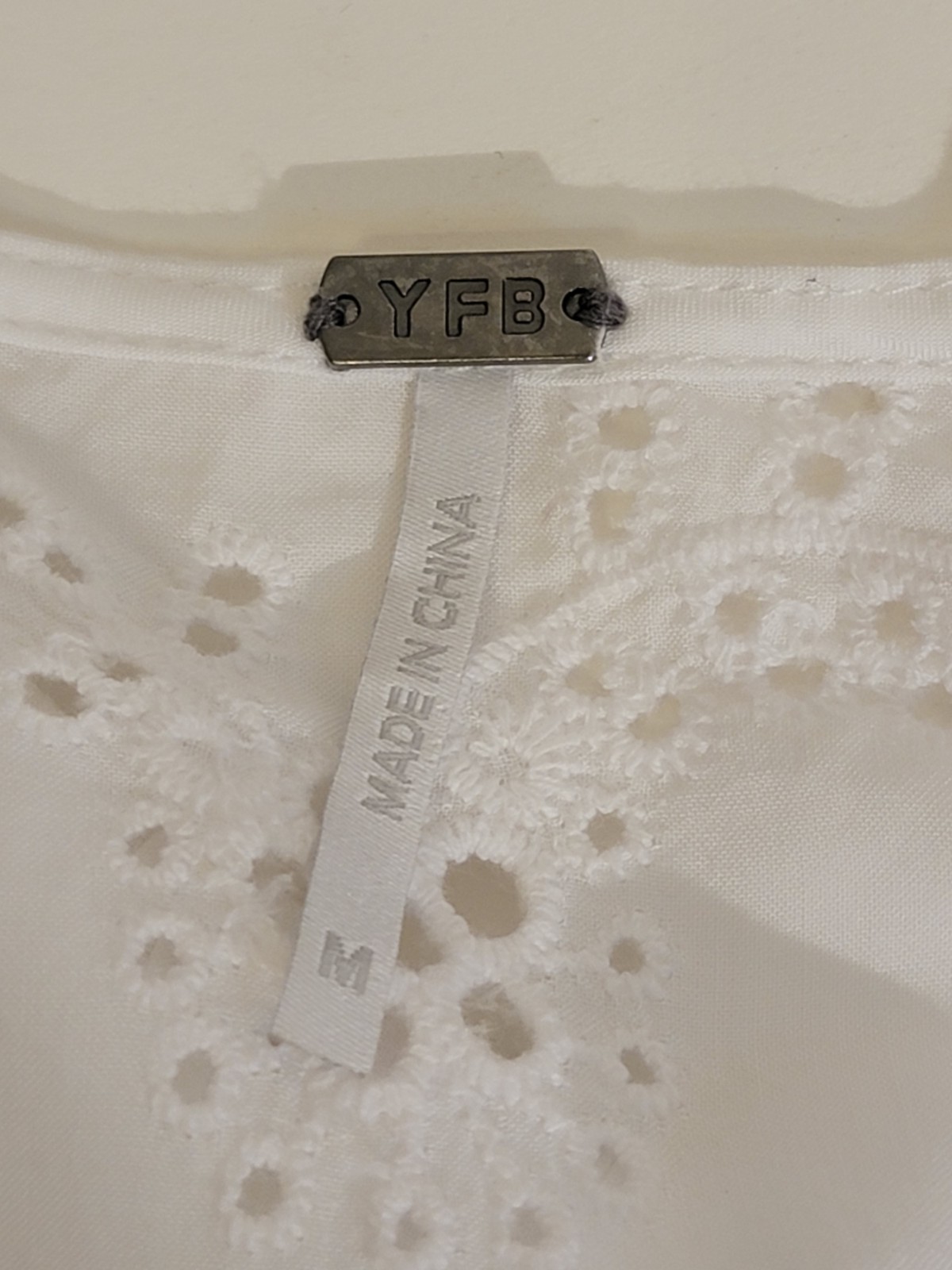 YFB Set Womens Medium White Eyelet Blouse & Skirt Lined 100% Rayon Hand Wash