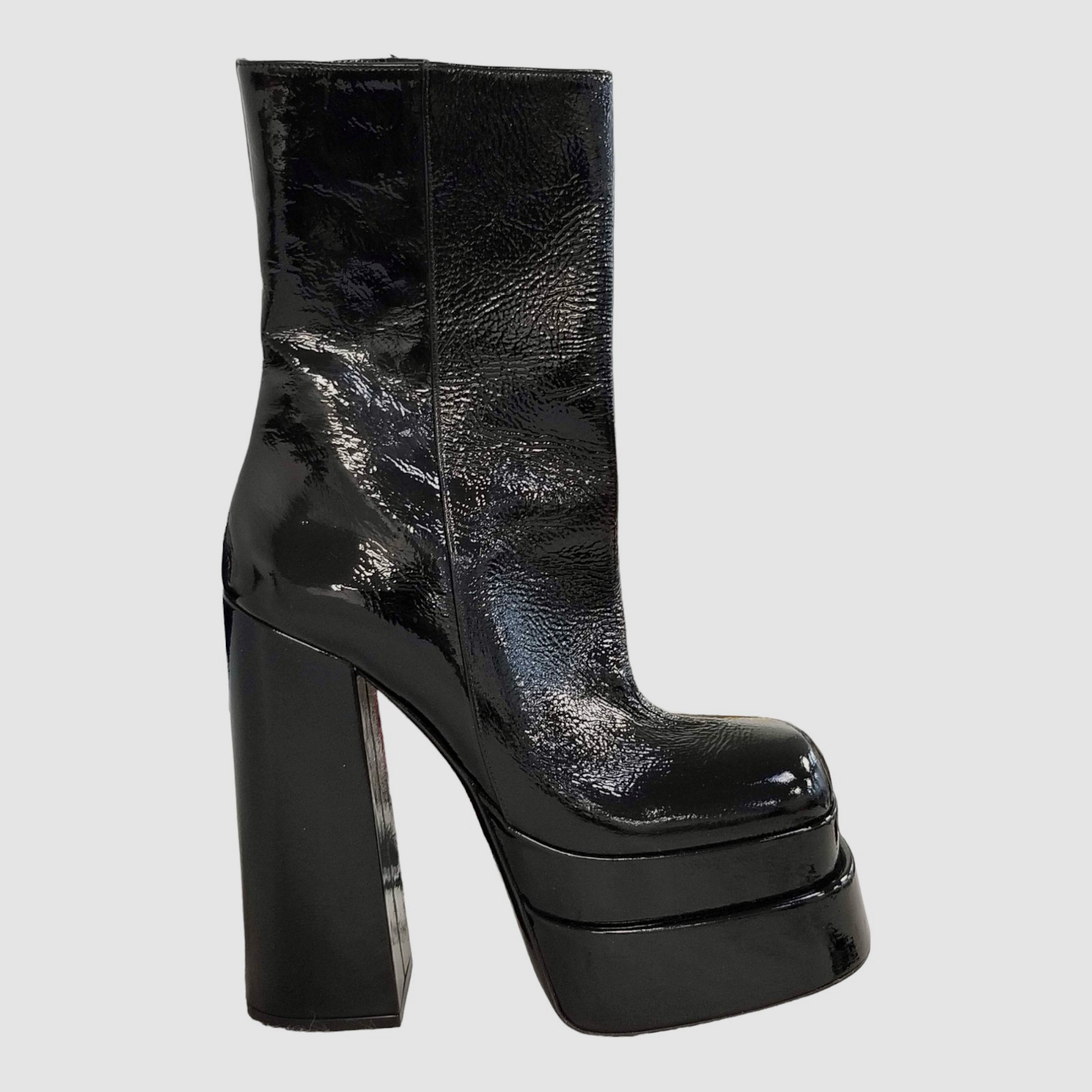 $1725 Versace Women’s Black Aevitas Patent Leather Platform Heel Boots Size 38