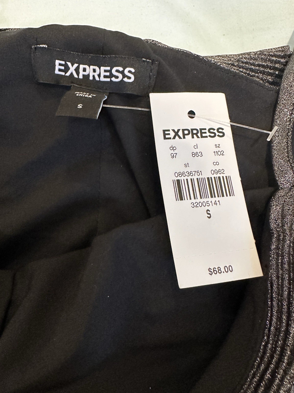 NWT Express Sz:S Pleated shimmer Metallic Bow Back Top Formal Cocktail Gray