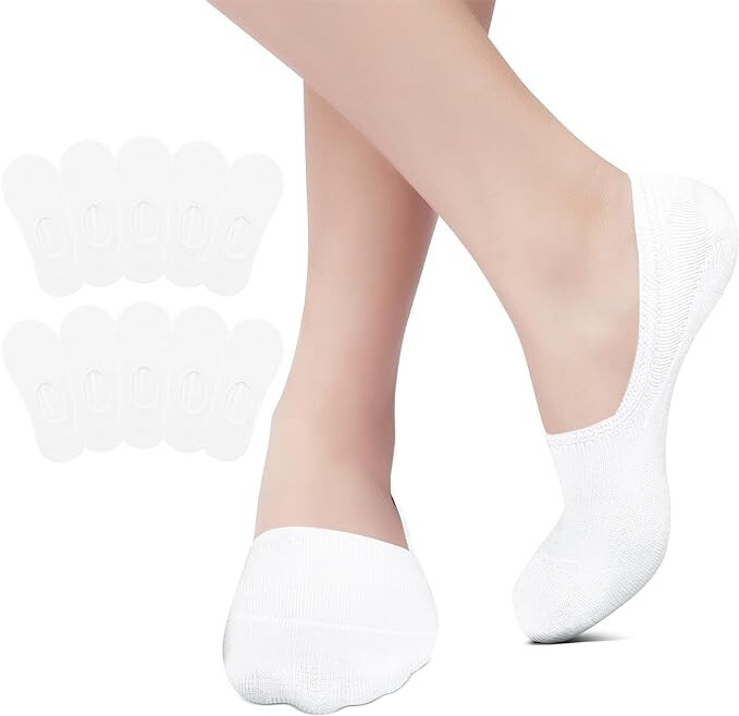 5 Pack No Show Socks for Women and Men, Invisible Thin Cotton Liner, Anti-slid