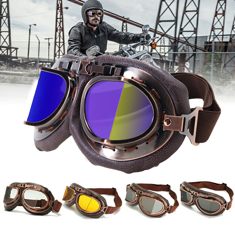 Vintage Copper Frame Steampunk Motorcycle Goggles Sunglasses Retro Riding Travel