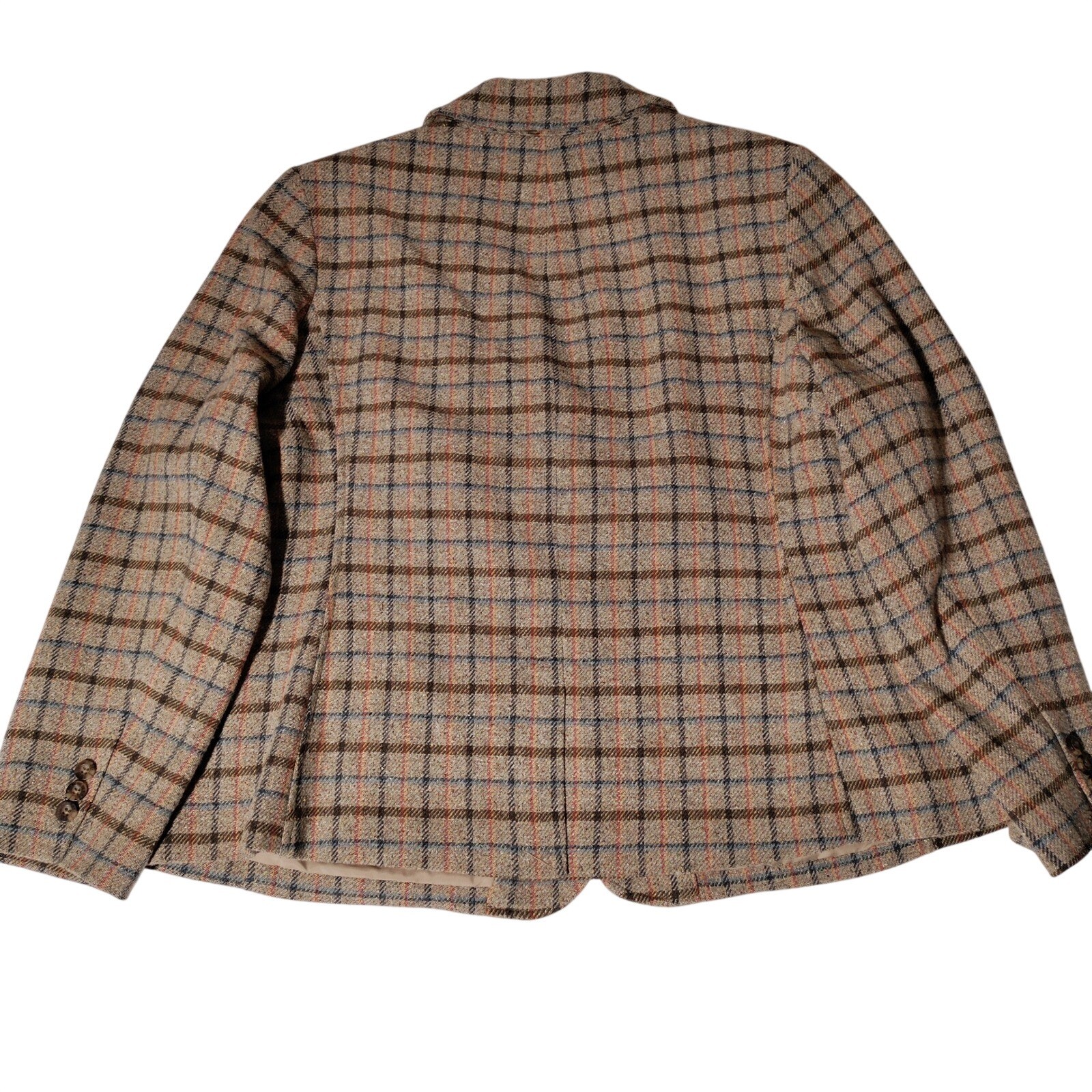 LL Bean Womens Plaid Wool Silk Blend 3-Button Blazer Jacket Brown Tan Sz 1X