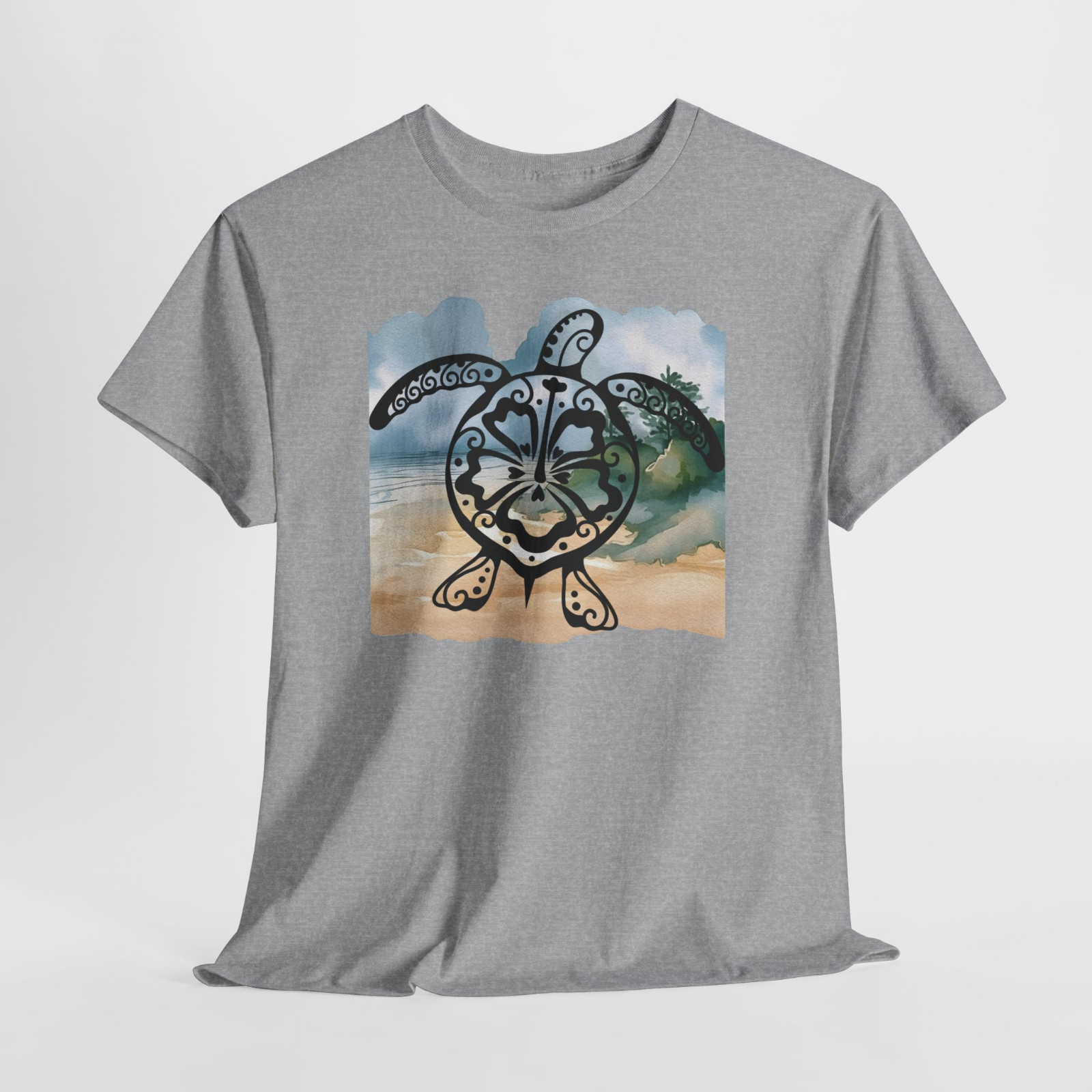 Sea Turtle Blue Beach Ocean Sand Graphic T Shirt Tee Top S-XL, Plus 2X 3X 4X 5X