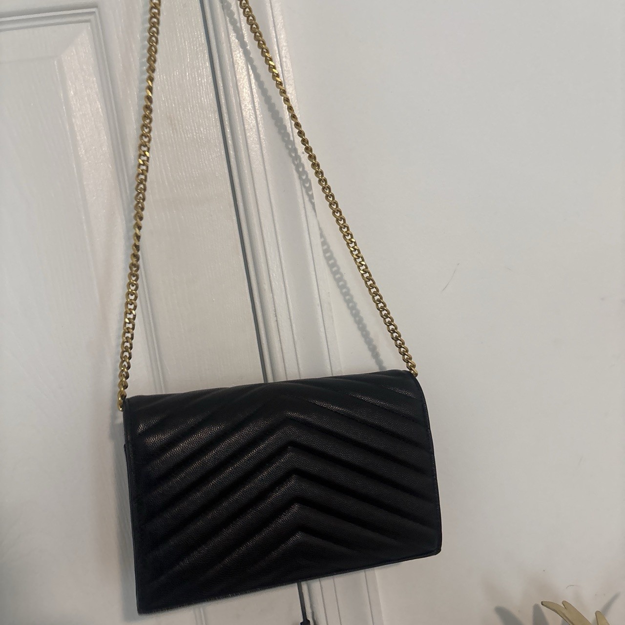Saint Laurent YSL Envelope Black Quilted Chevron Chain Crossbody w/ Box Dust Bag