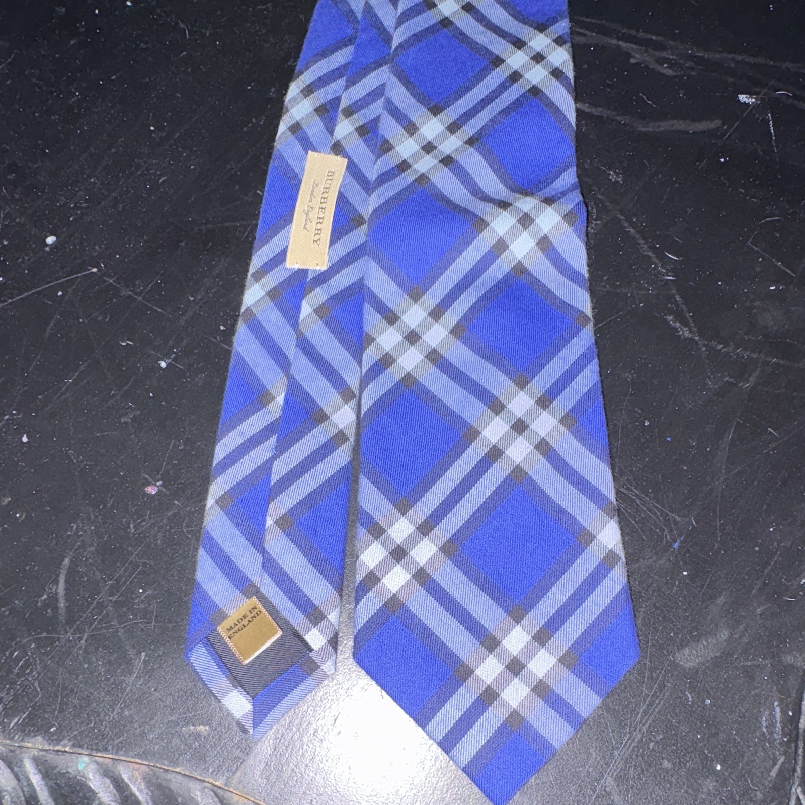 Burberry Men’s Blue Plaid Silk Twill Tie w/ Logo Accent, One Size