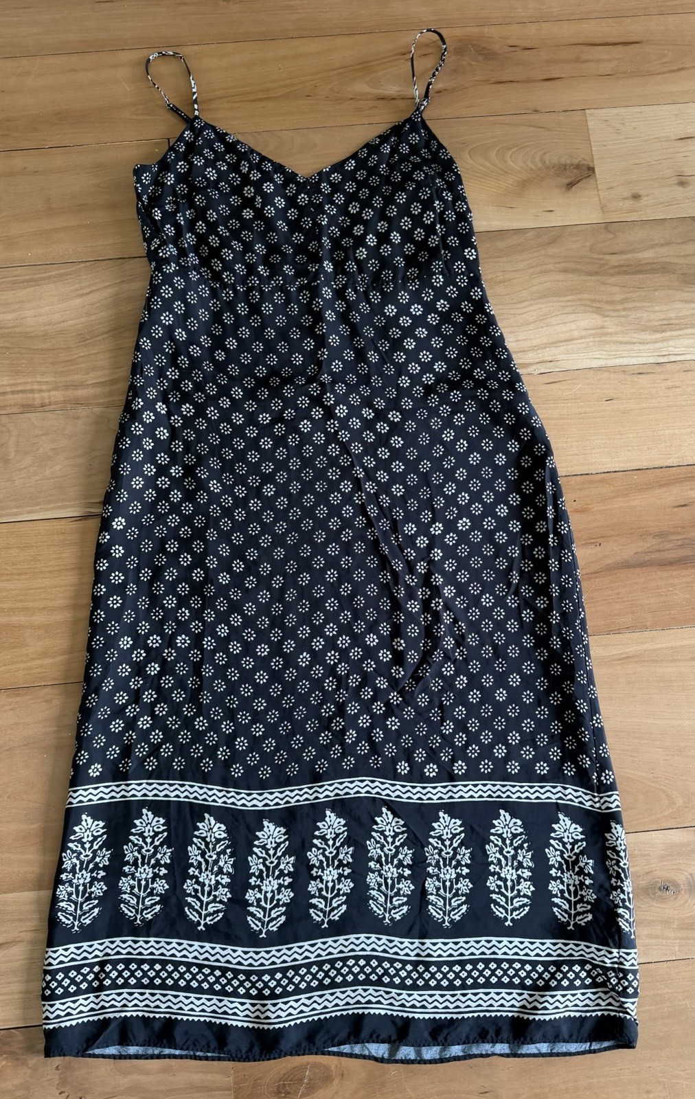 J.CREW Women’s Natasha slip dress block Print Midi Black Sleeveless Straps 8