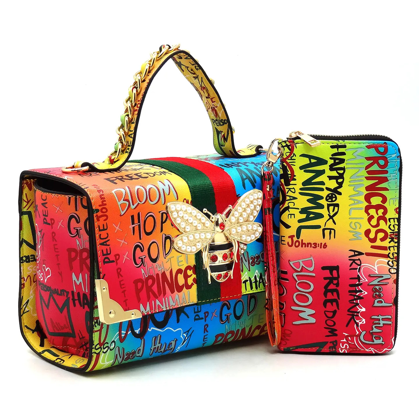 Multi Graffiti Queen Bee Stripe 2-in-1 Boxy Satchel