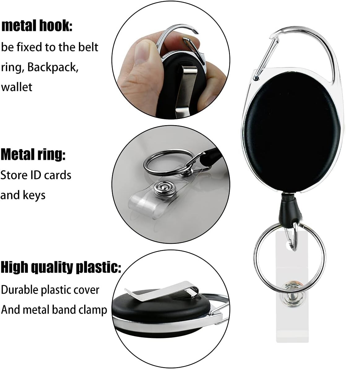 5 Pack Heavy Duty Retractable Badge Reel Id Card Holder with Clip and Key Ring C
