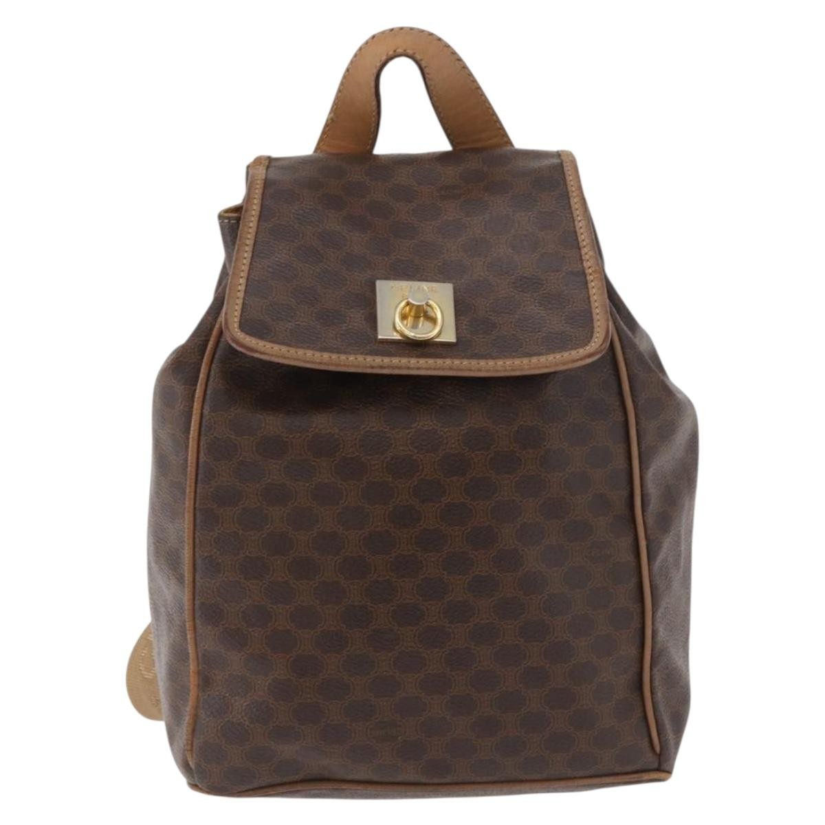 CELINE Macadam Canvas Backpack PVC Leather Brown Gold Auth bs35412