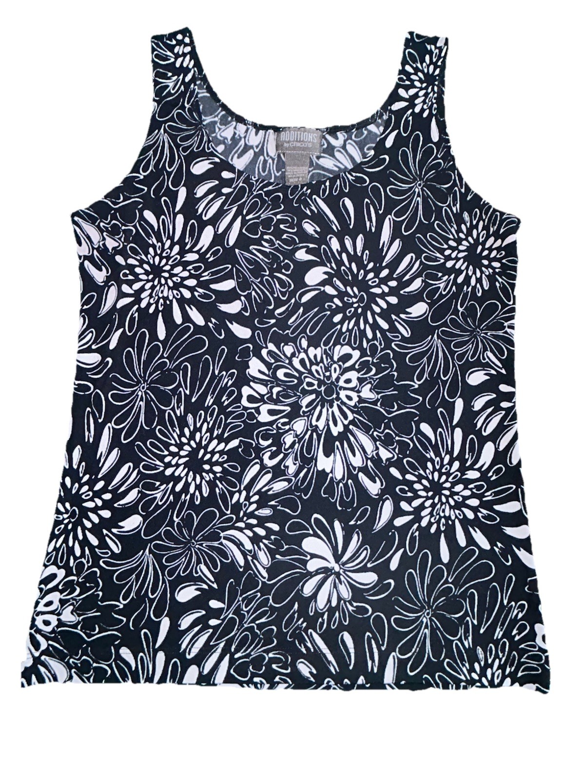 Additions by Chico’s Black White Floral Sleeveless Scoop Neck Tank Top 0