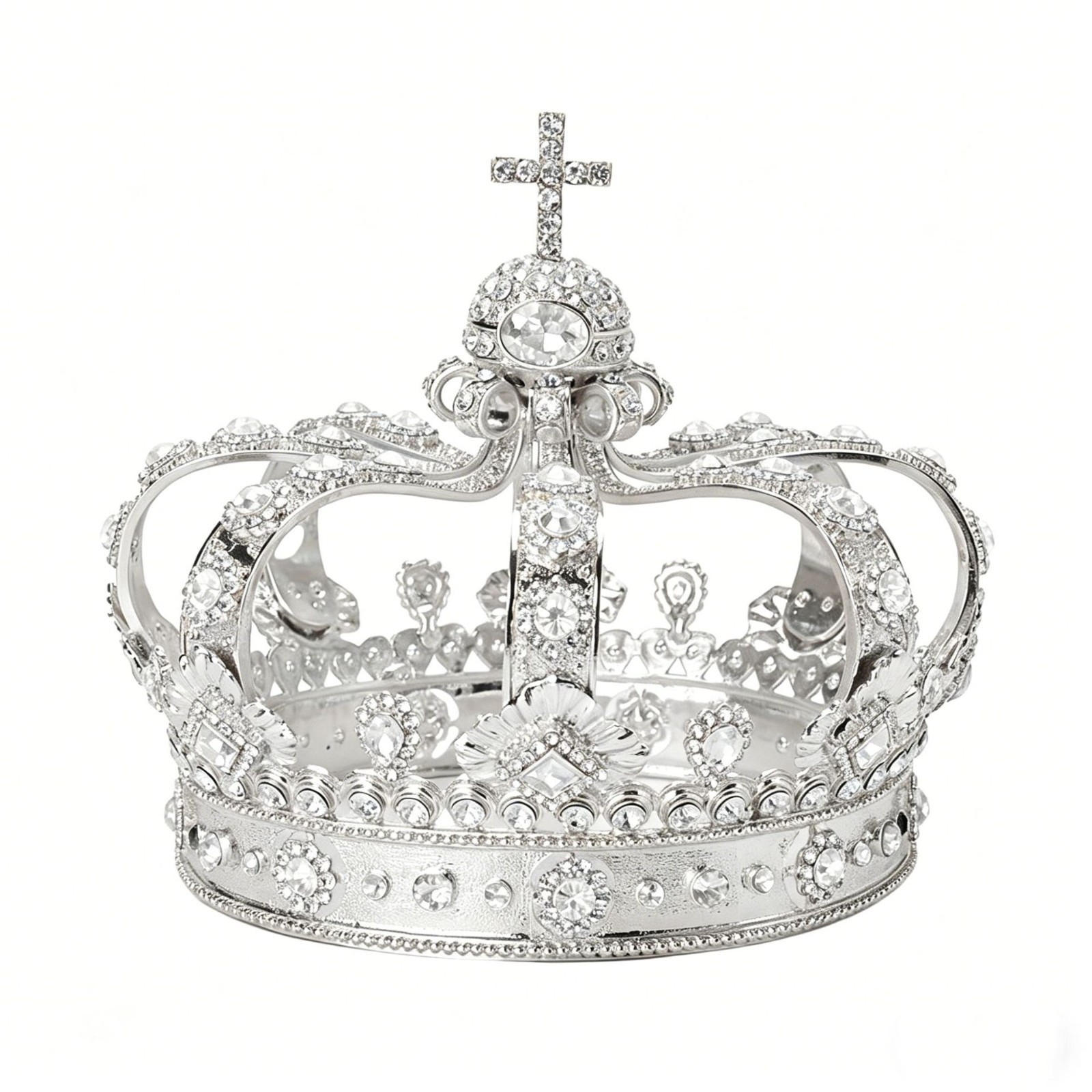 13cm Tall Large Men’s Cross Gold Crown Drama Imperial Medieval King Metal Crown