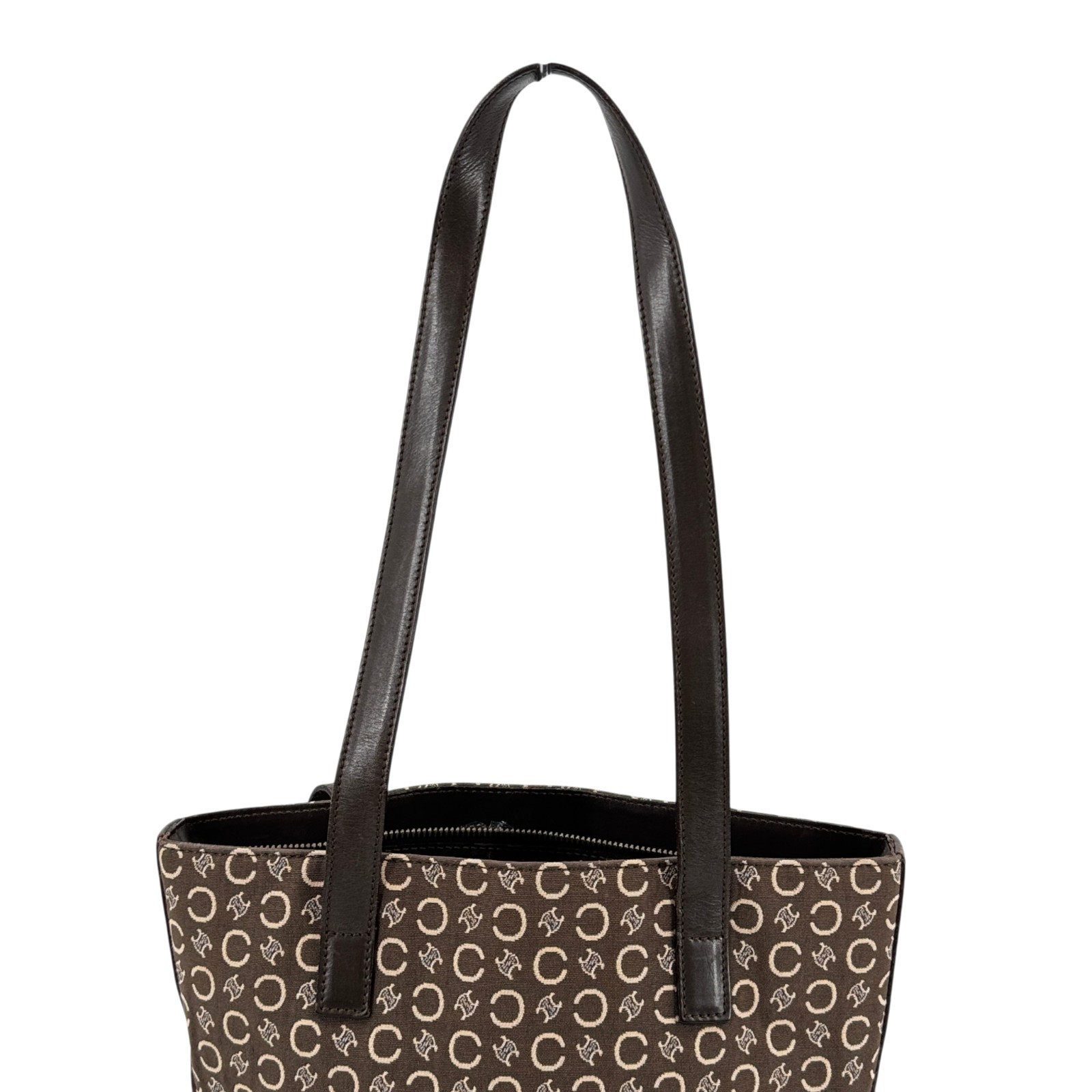 Auth Vintage CELINE C Macadam Pattern Tote Bag Canvas Leather Brown Purse