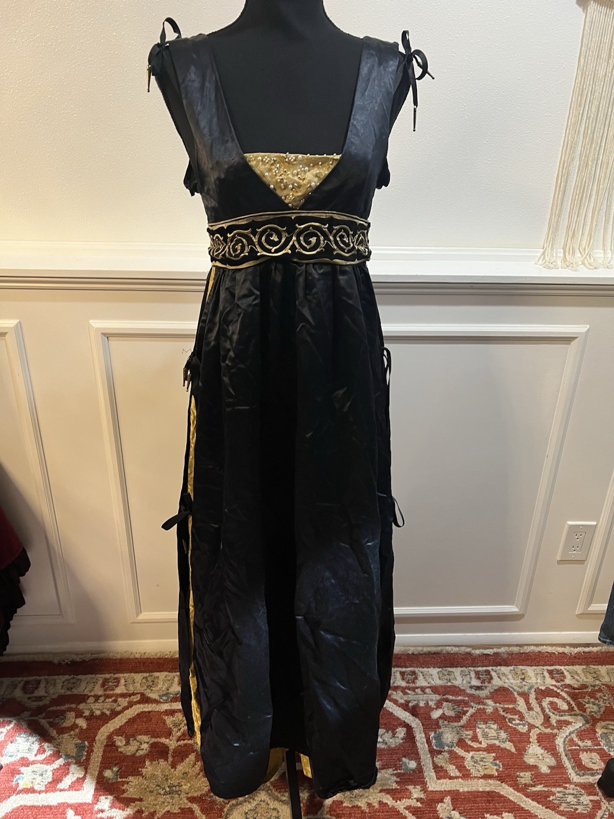 Medium Blue/Gold Satin Gothic Dress Medieval Renaissance Homemade Quality