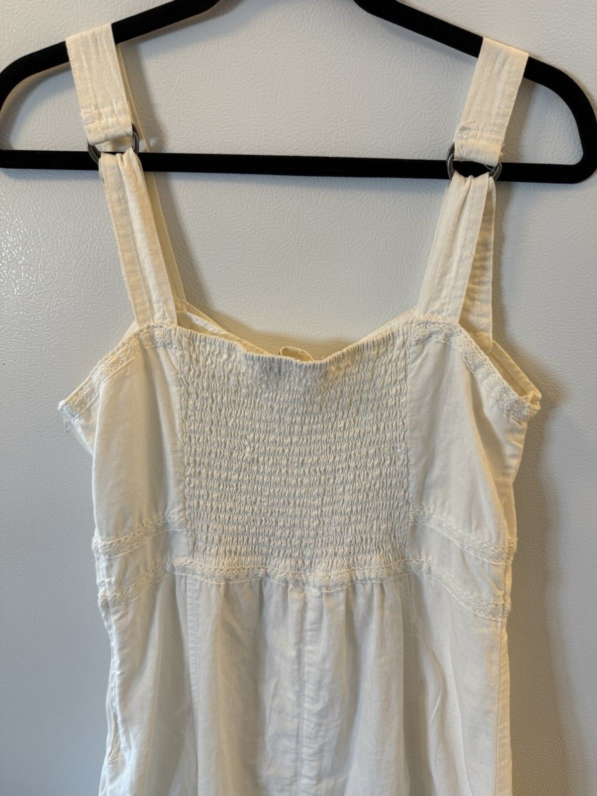 Fransa White Linen Cotton Blend Smocked Jumper Dress European Sz 38 Boho Prairie