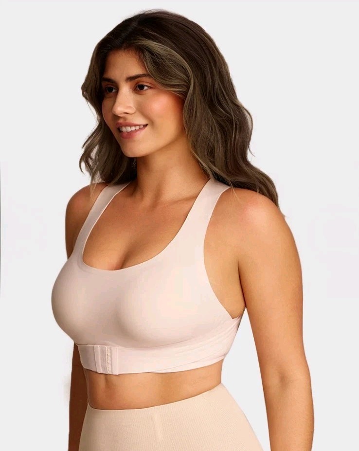 SHECURVE Front Closure Cross-Back Wireless Posture Bra Nude Nylon Spandex XL