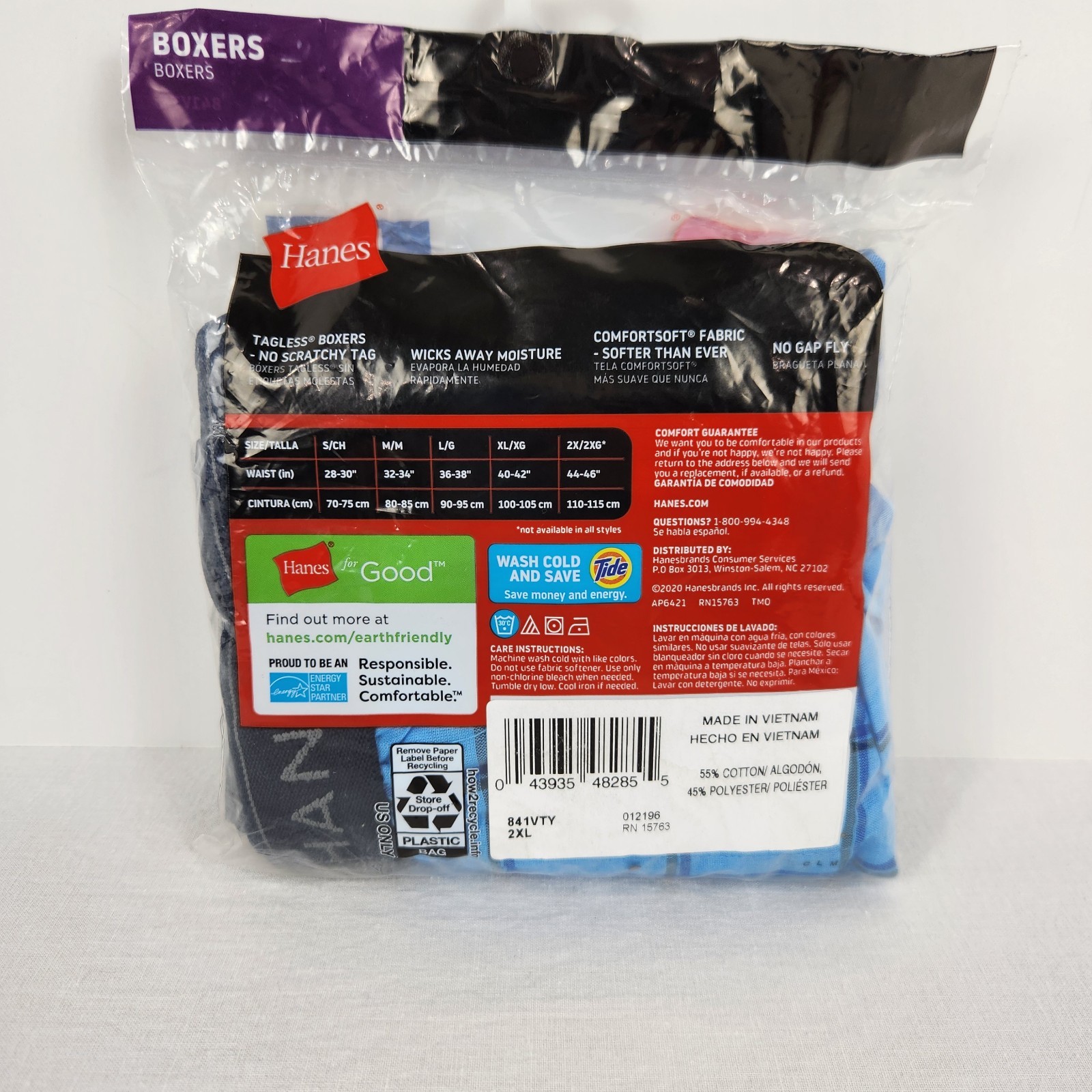 Hanes Mens 2-Pack Tagless Boxers Comfort Flex Waistband Sz 2XL 44-46 Breathable