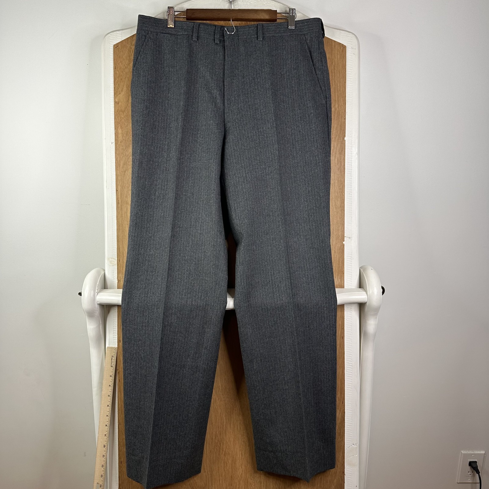 VTG Hickey Freeman Suit Mens 42L Gray Pinstripe 3/2 Roll Pants 36×34 flannel