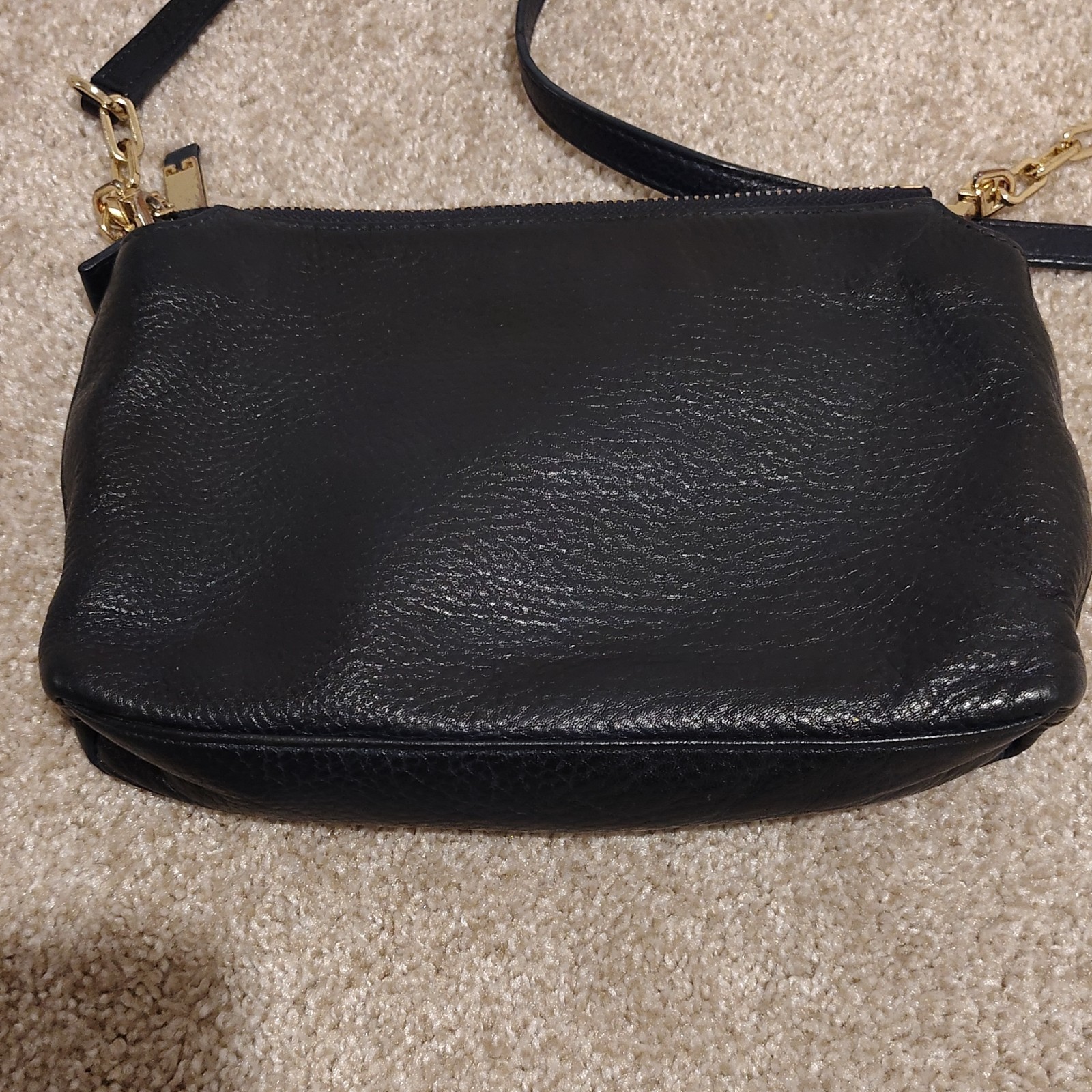 Tory Burch Black Pebbled Crossbody Bag Gold-Tone Logo, Detachable Strap