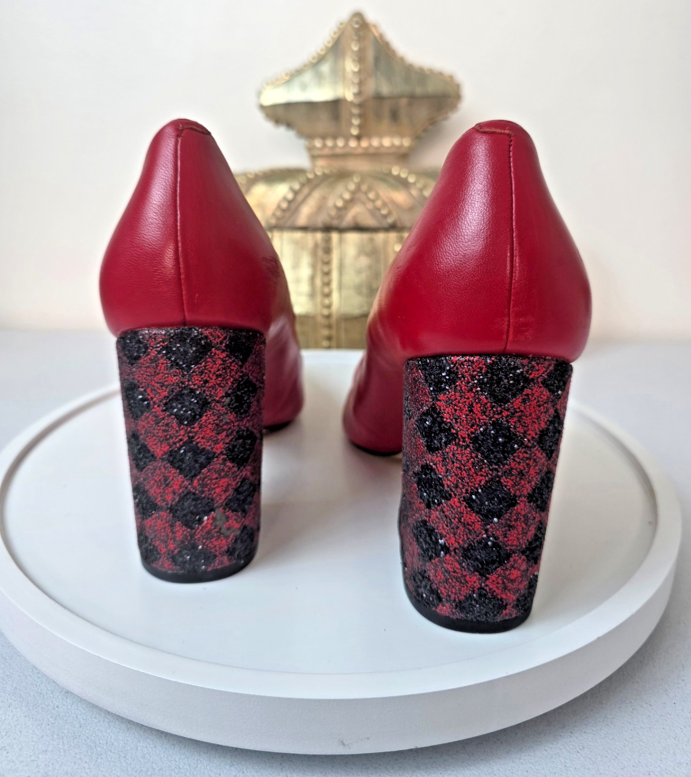 KATY PERRY “The June” Red Pointed Toe Glitter Block Heel Mary Jane Pump Size 10