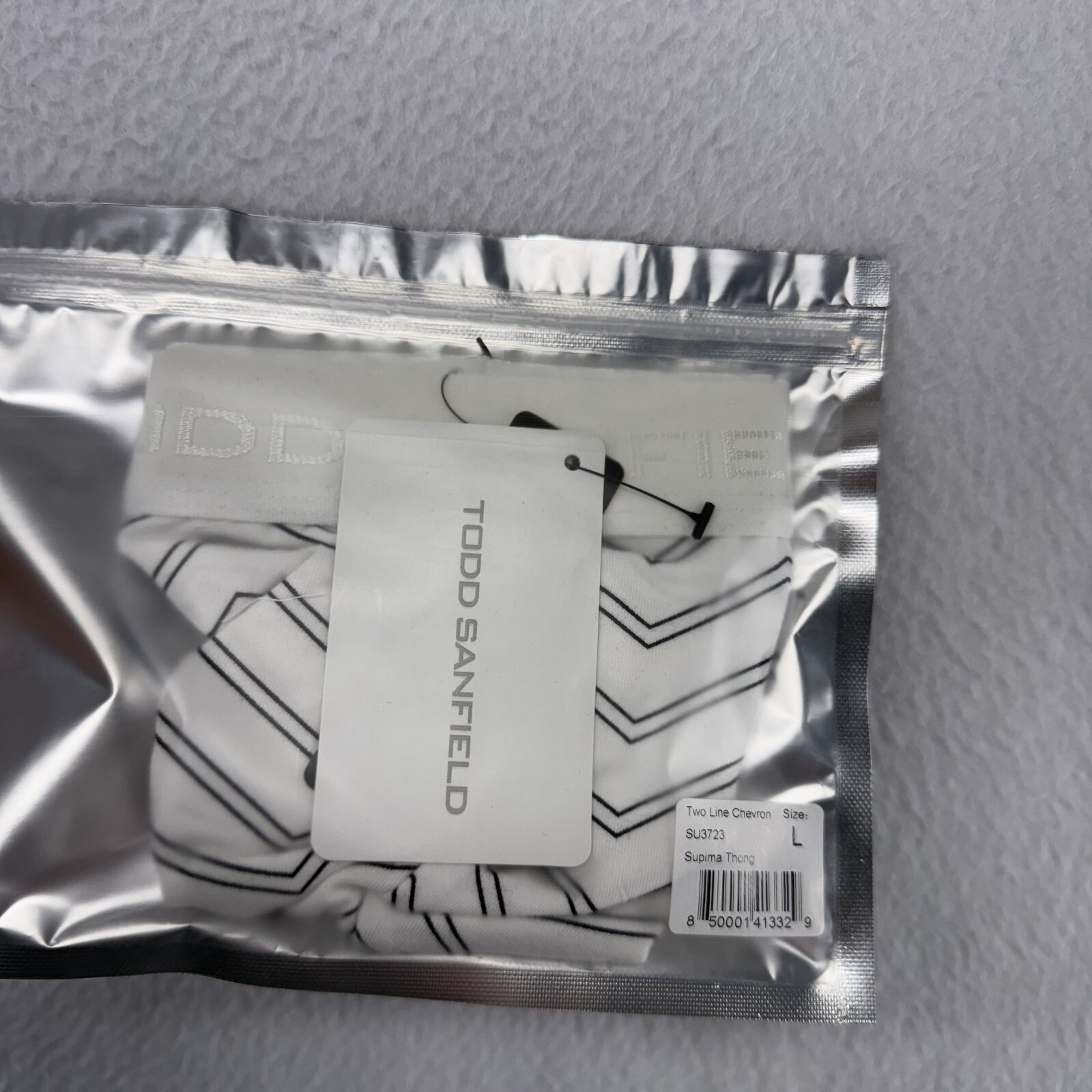 Todd Sanfield Thong Men’s Large White Chevron Two Line Supima Underwear NEW