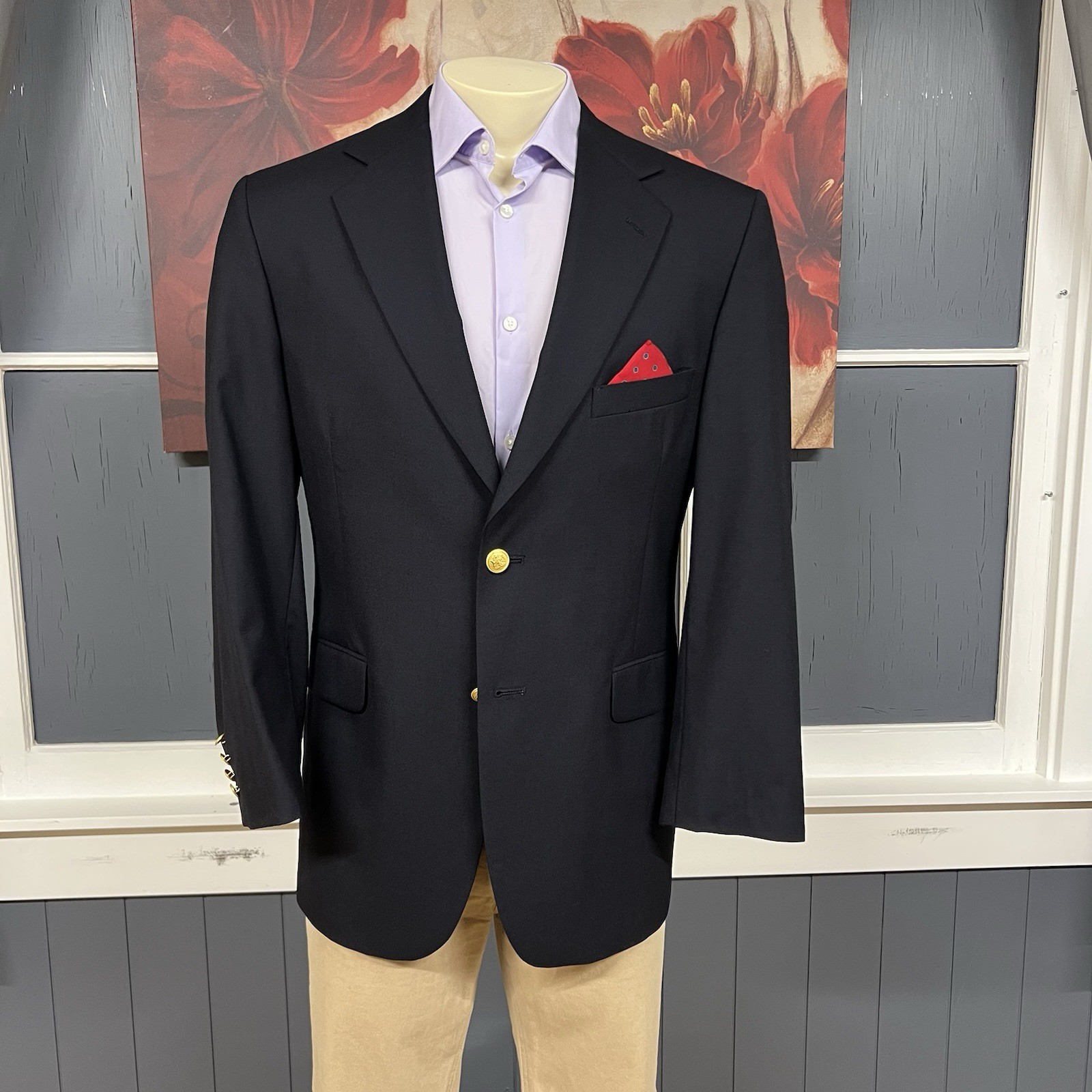Vintage Nordstrom (*Altered) Blazer Golden Buttons Jacket Mens 40R Wool Navy