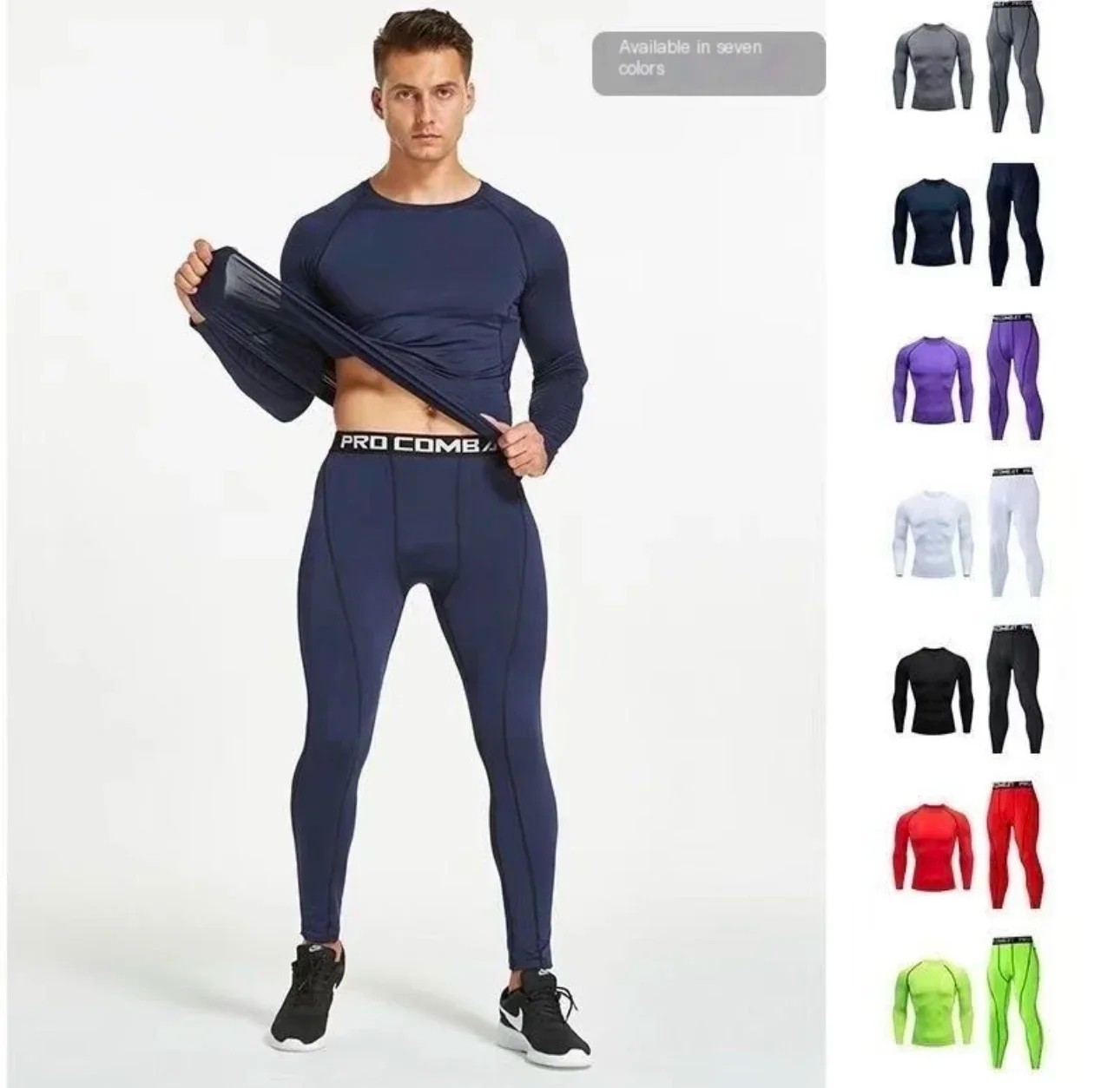 2Pcs Men Compression Sportswear Suit Elastic Training Yoga Sets Fitness Clothing