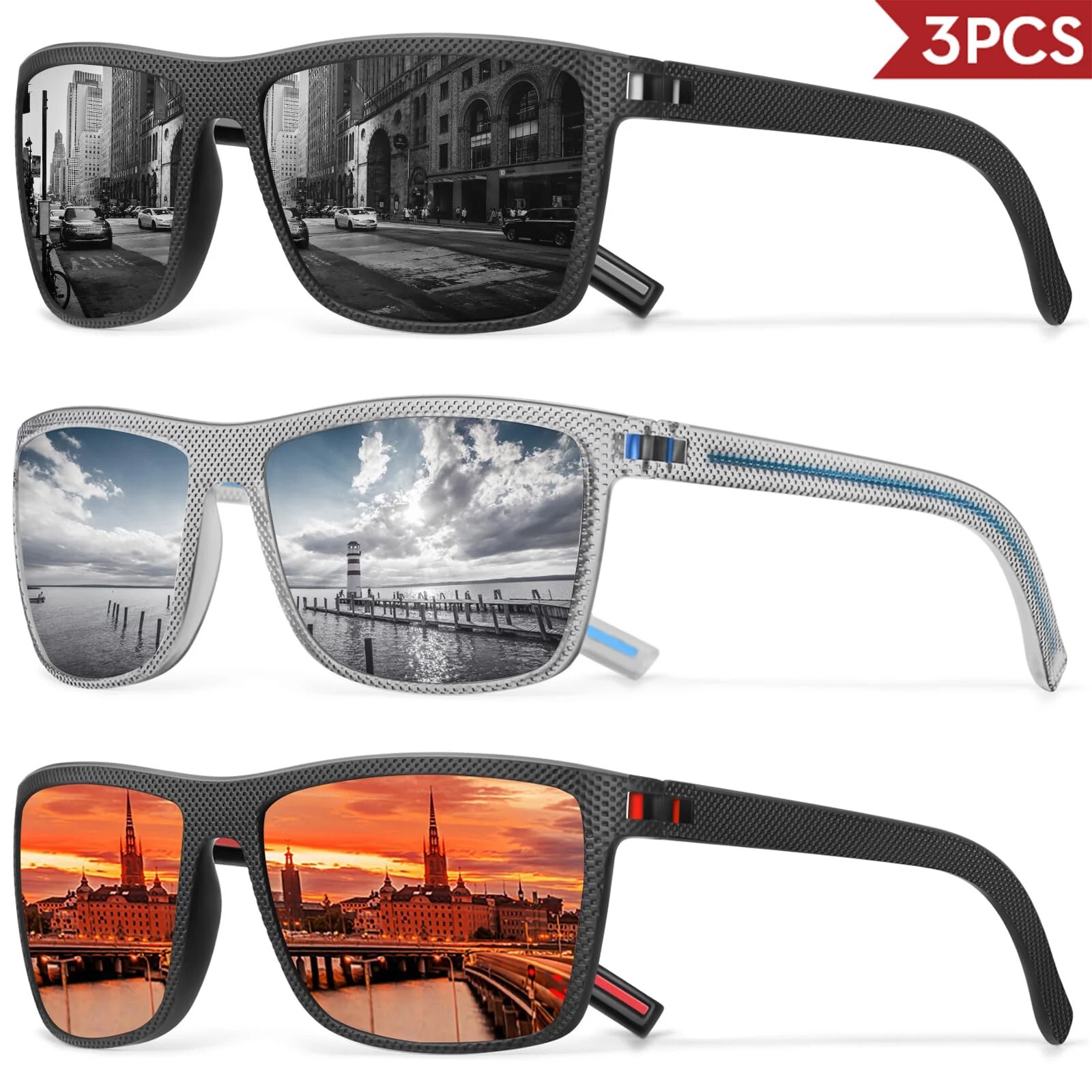 3/4 Pack UV400 Polarized Colorful Sunglasses for Men Women Driving Fishing Gift