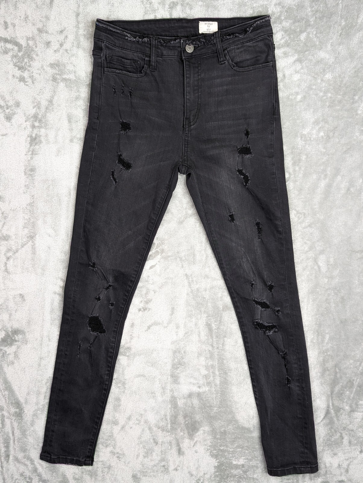 Bridge by Gly Structured Denim High Rise Skinny Distressed Black Size 27