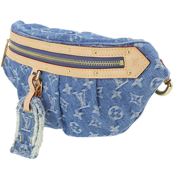 AUTH LOUIS VUITTON BODY BAG HIGH RISE LV REMIX LEATHER BLUE DENIM W36XH15XD7CM