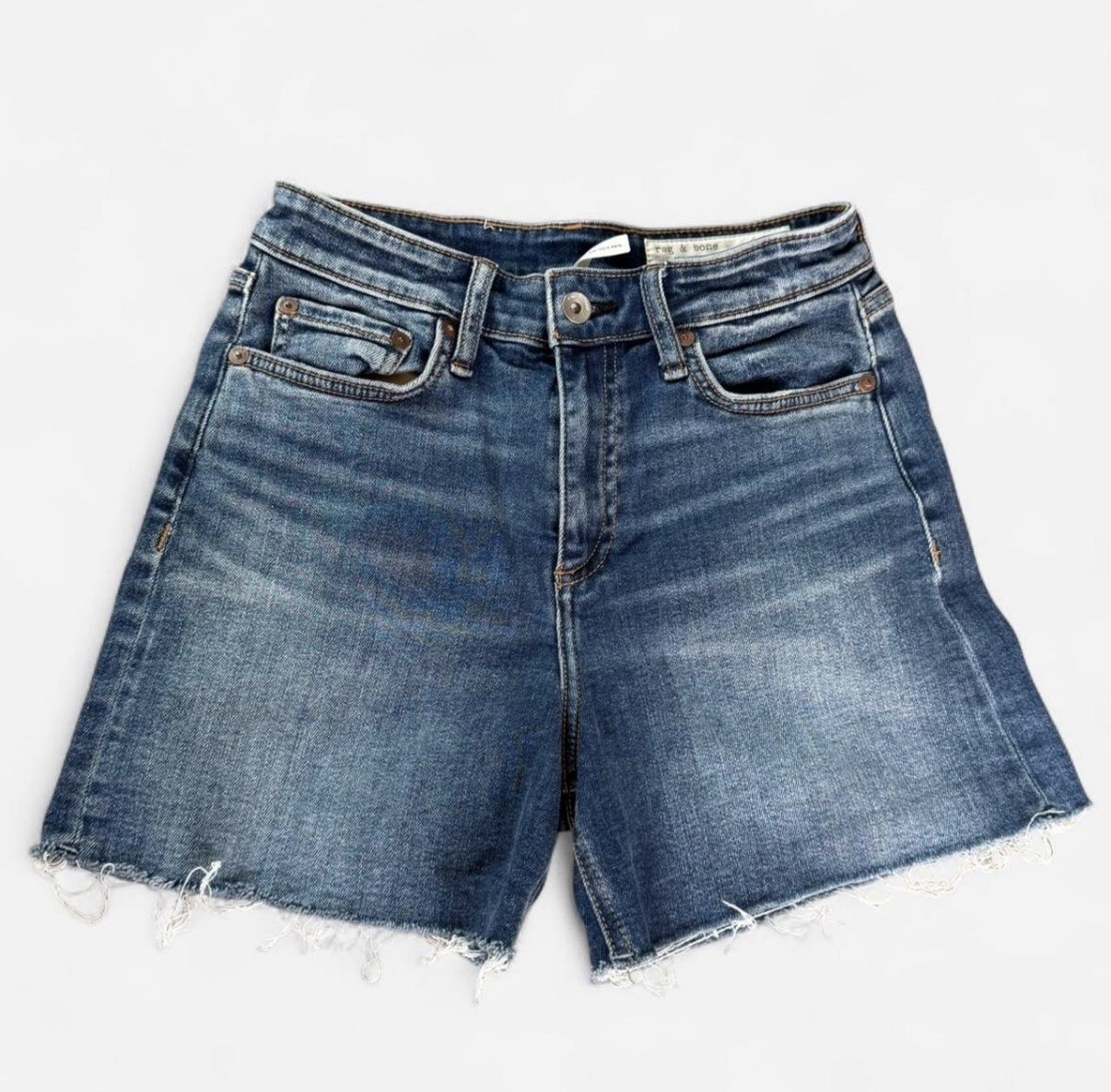 rag & bone Blue Medium Wash Denim Cut Off Shorts Mid Rise Women’s 25