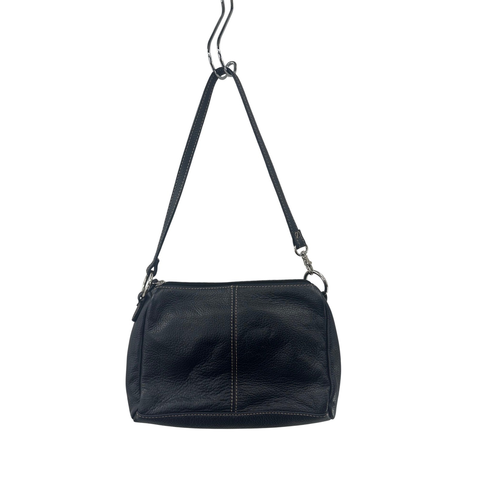 Stone Mountain Black Leather Shoulder Bag Purse Flap Twist Lock Top Zip
