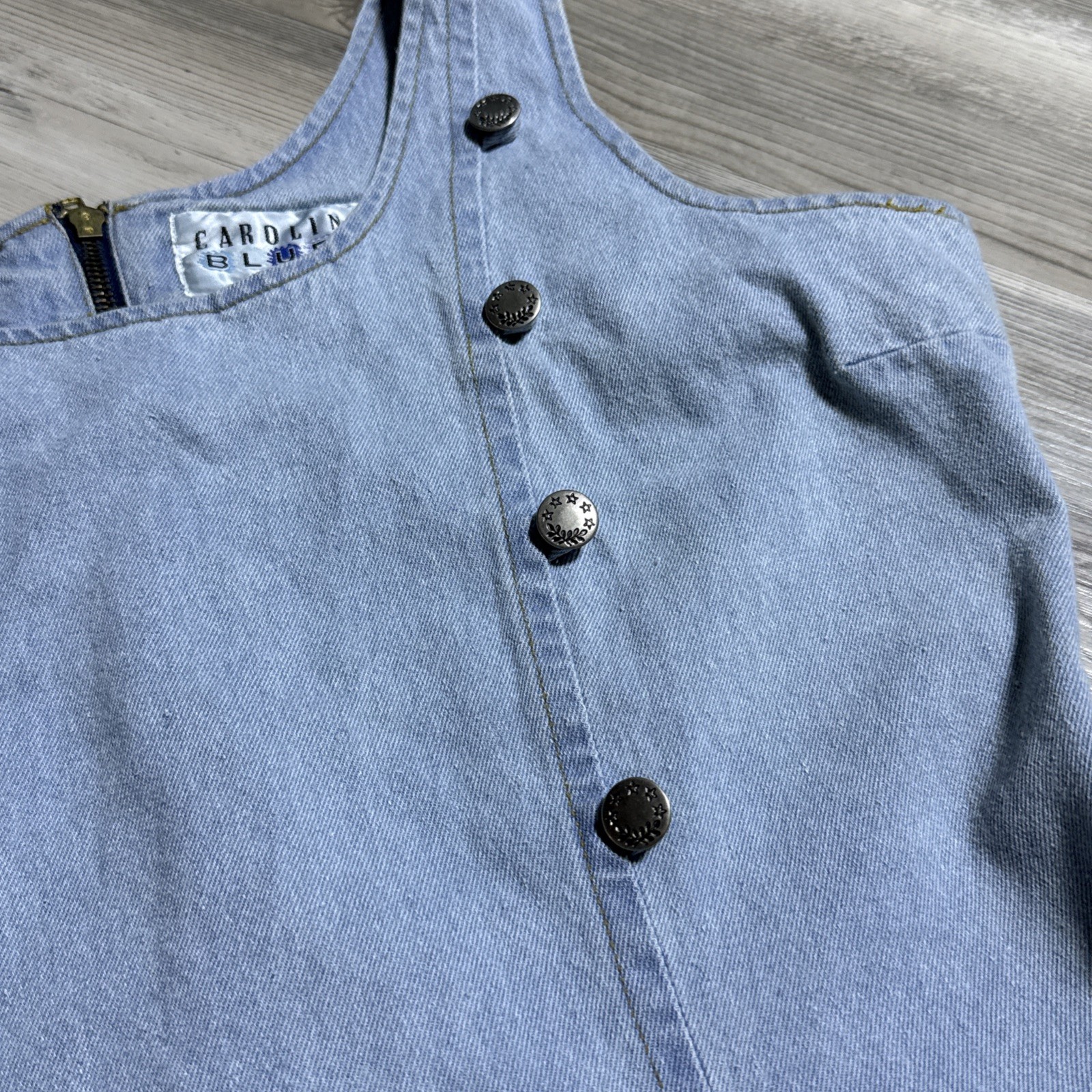 Vtg Denim Dress Maxi Buttons size L Western Rockabilly Zips Form Fitting RARE