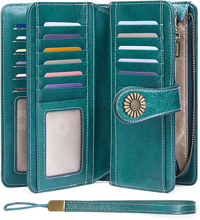 Sendefn Wallets for Women Genuine Leather Credit Card Holder Rfid Blocking Large