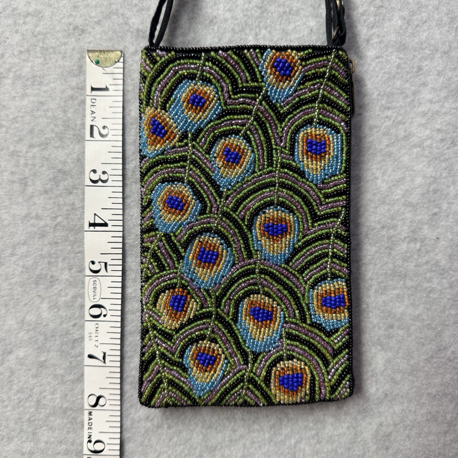 BAMBOO TRADING COMPANY HAND BEADED PEACOCK CLUB BAG WRISTLET CROSSBODY