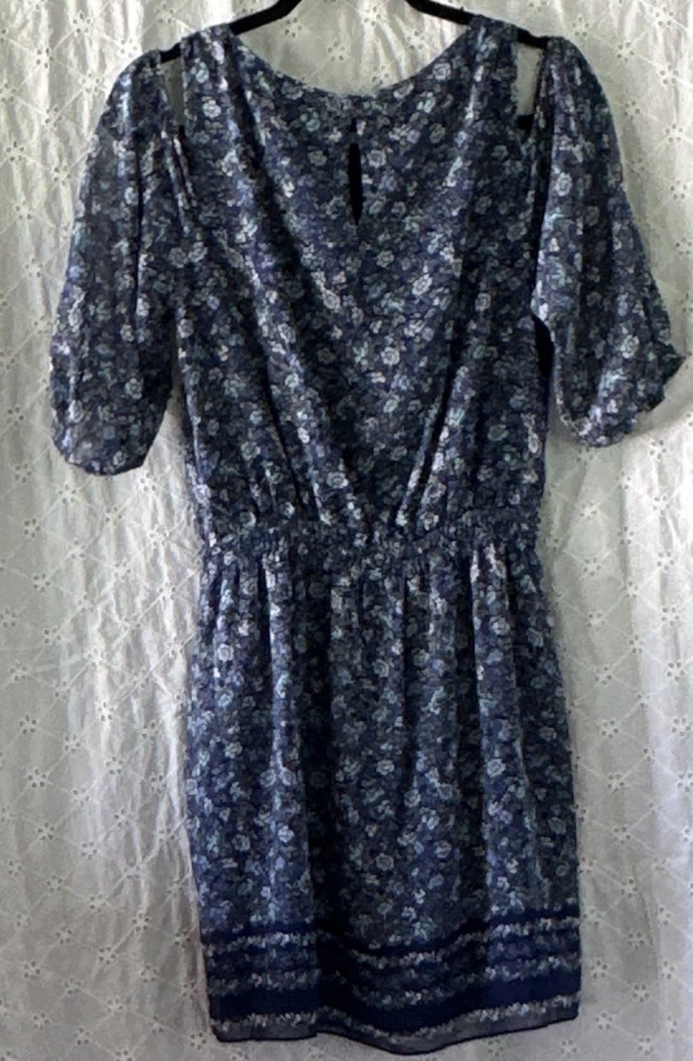 Max Studio Women’s Blue Floral V-Neck Short Sleeve Sundress Short Size S
