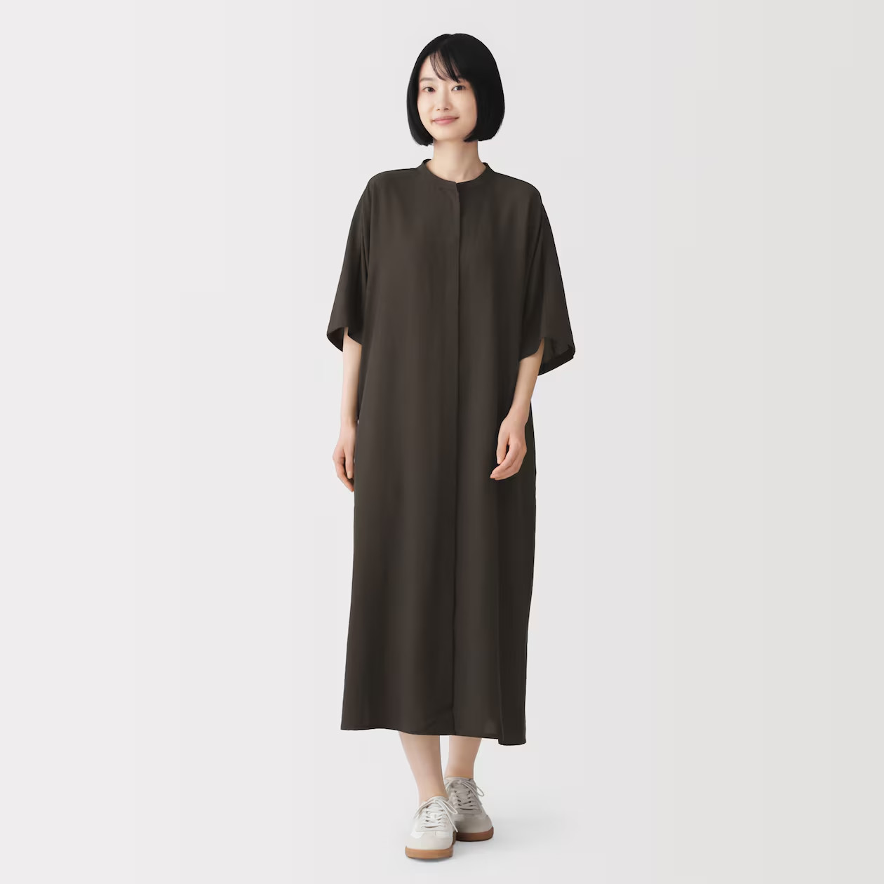 MUJI Womens Smooth 1/2 Sleeve Dress Dark Brown FedEx