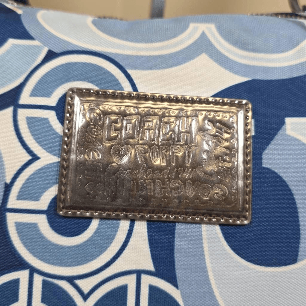 Coach RARE Poppy Pop C Glam Tote Blue Denim Applique Studded Limited Edition Sho