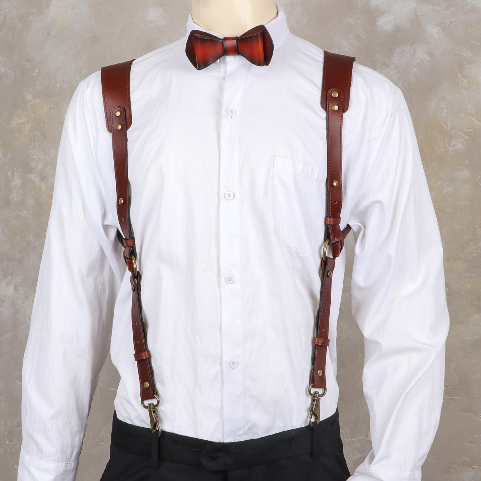 Tourbon Leather Men’s Suspenders Harness Punk Chest Vintage Hooks Pants Braces