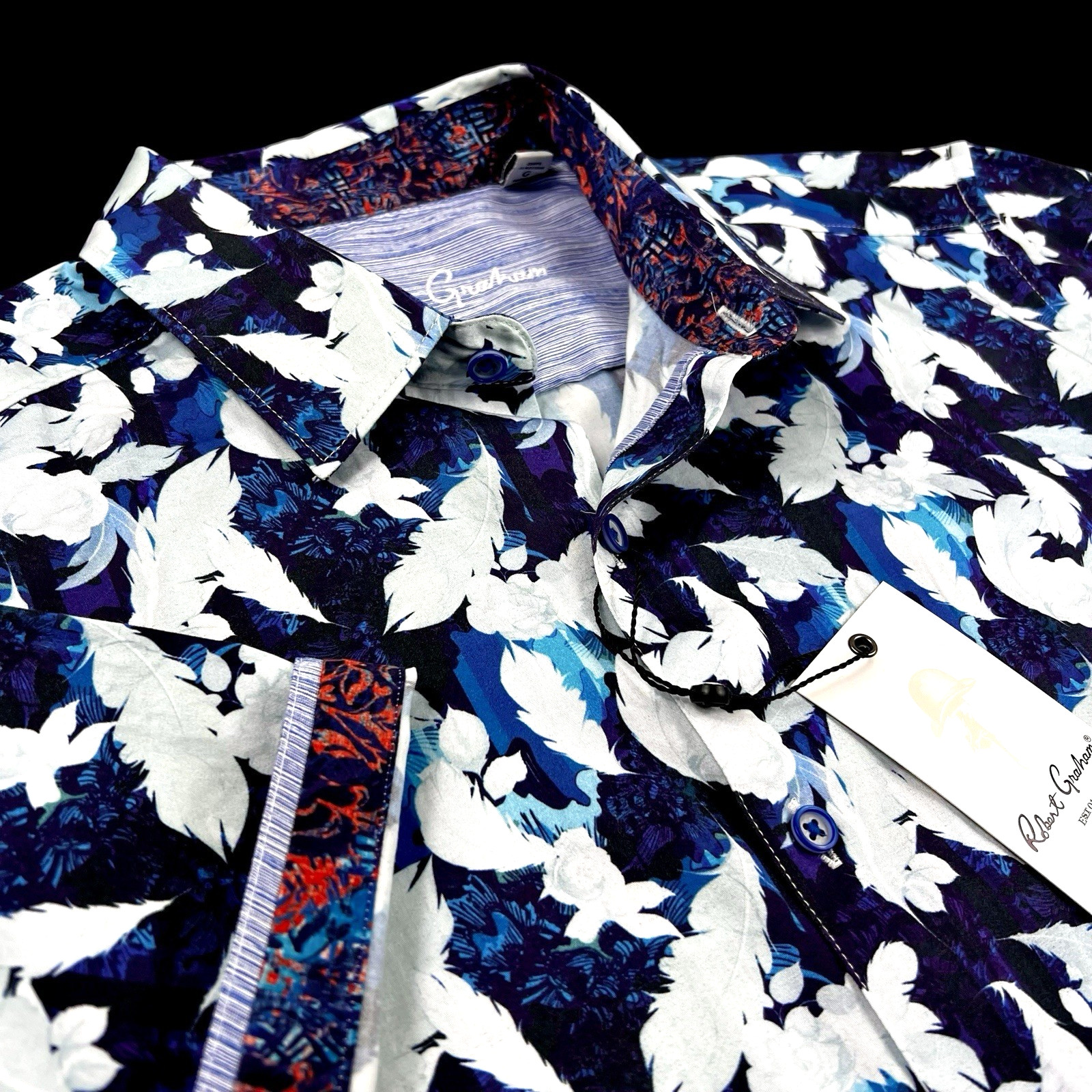Robert Graham Geo Floral Red White Blue Tropical Short Sleeve Shirt Large $228