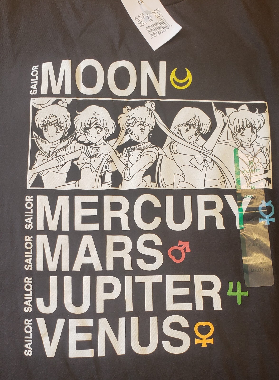 Sailor Moon Sailor Senshi T-shirt, Black, Size Medium