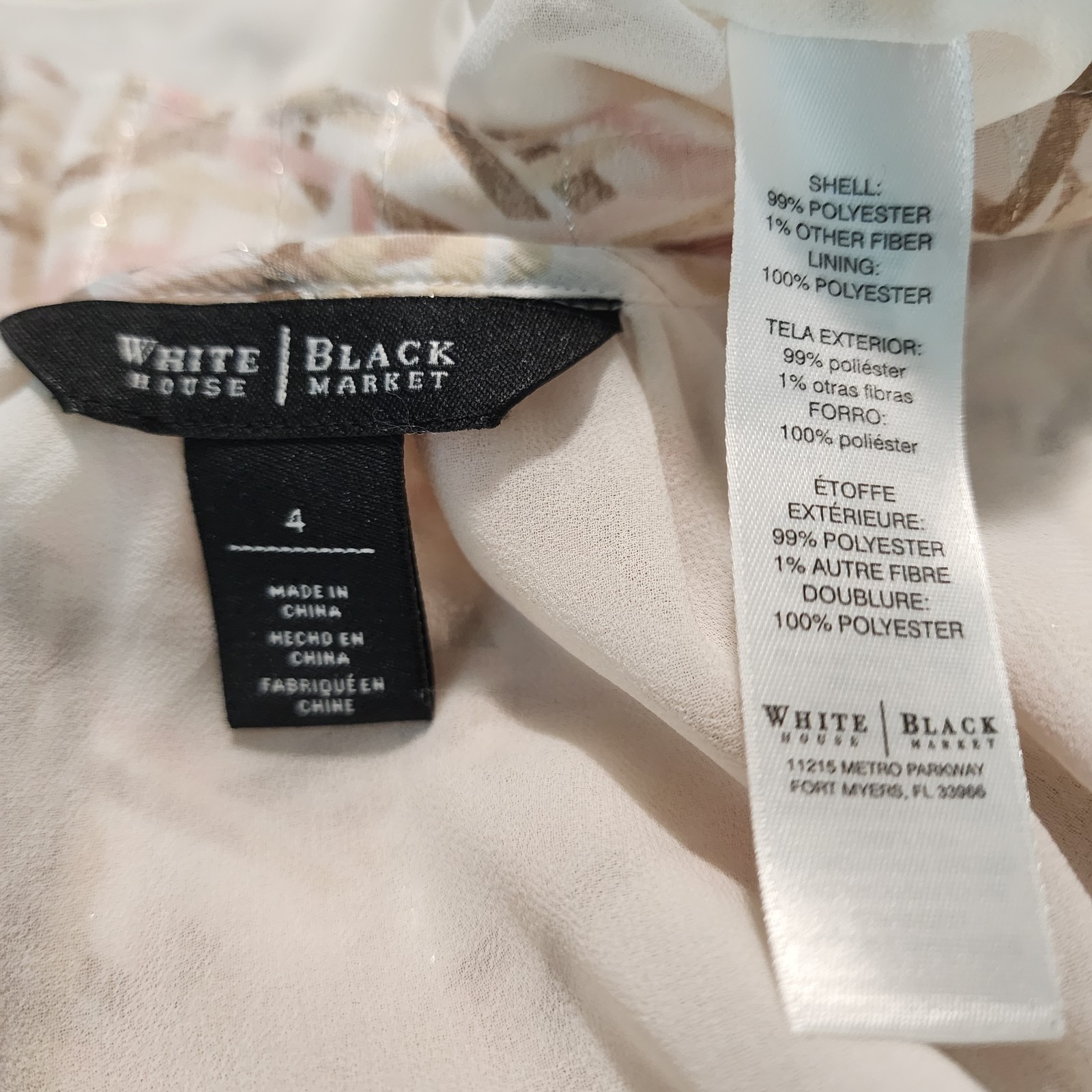 WHBM Size 4 Brookside Boho Pink Cream Print Blouse White House Black Market