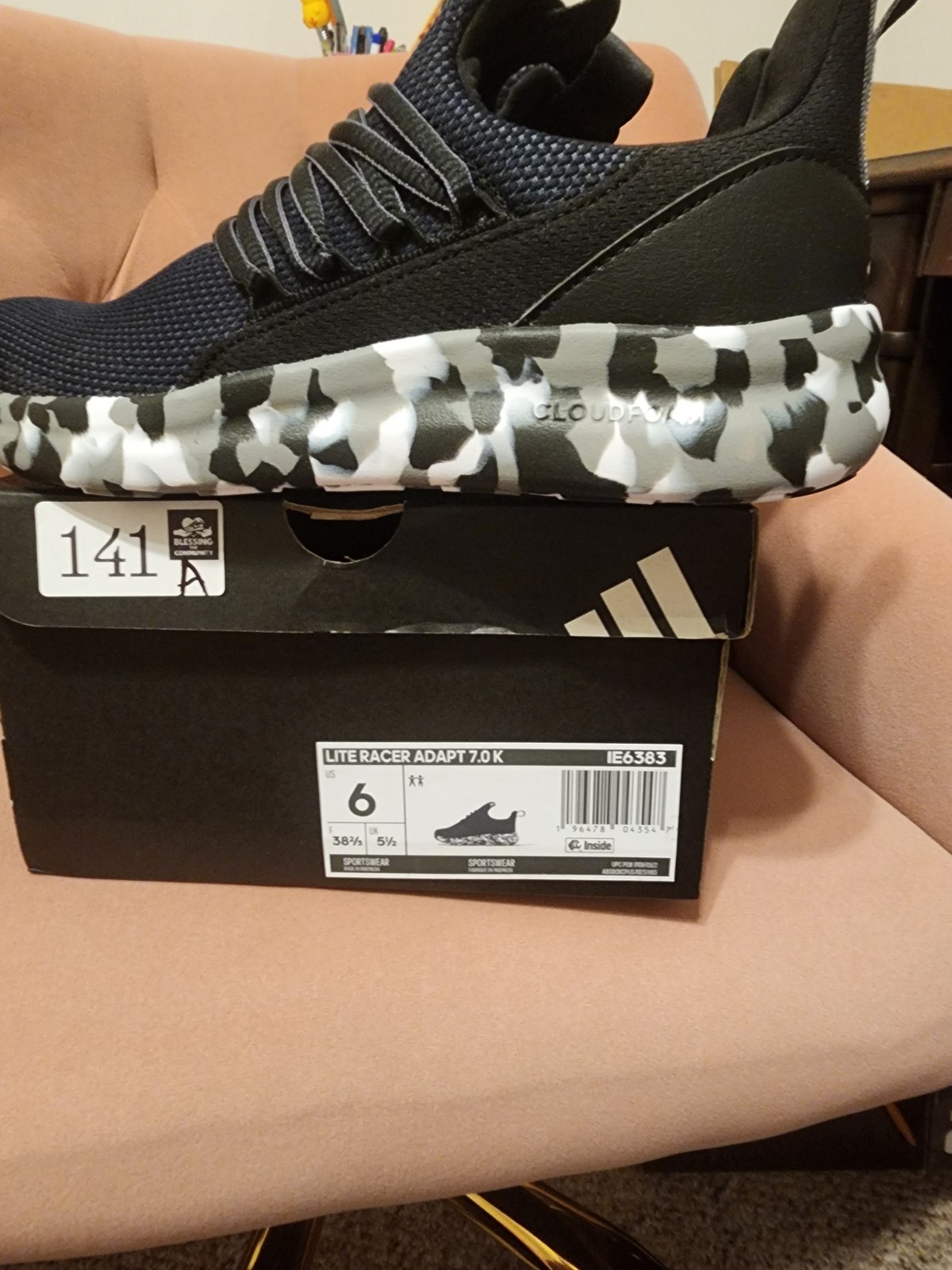 adidas Lite Racer Adapt 7.0 K Mens Slip-On Sneakers Black Camo IE6383