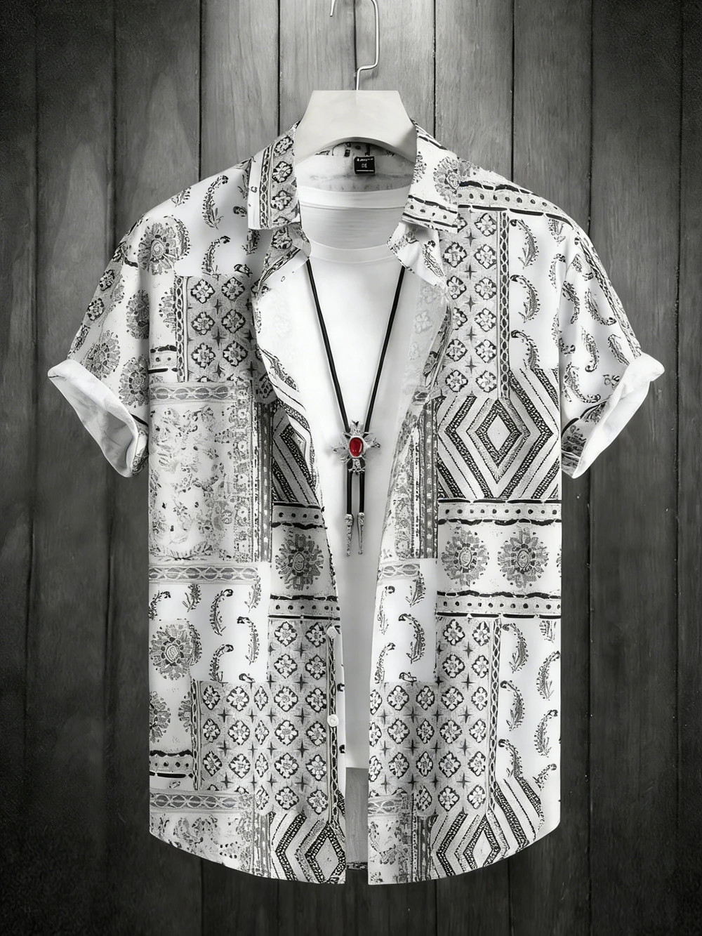 Stylish Men 3D Paisley Geometric Shirt Short Sleeve XS-5XL Breathable Fit